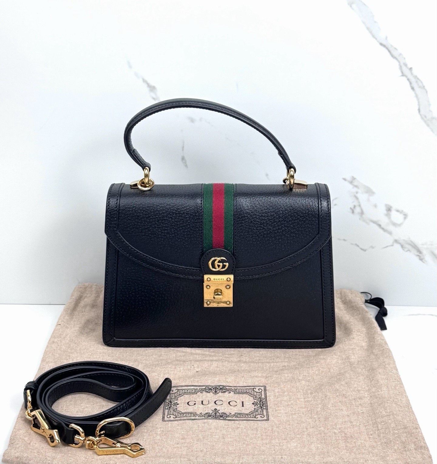 Gucci Gucci Ophidia Black Gold Leather Messenger Bag Size ONE SIZE - 1 Thumbnail
