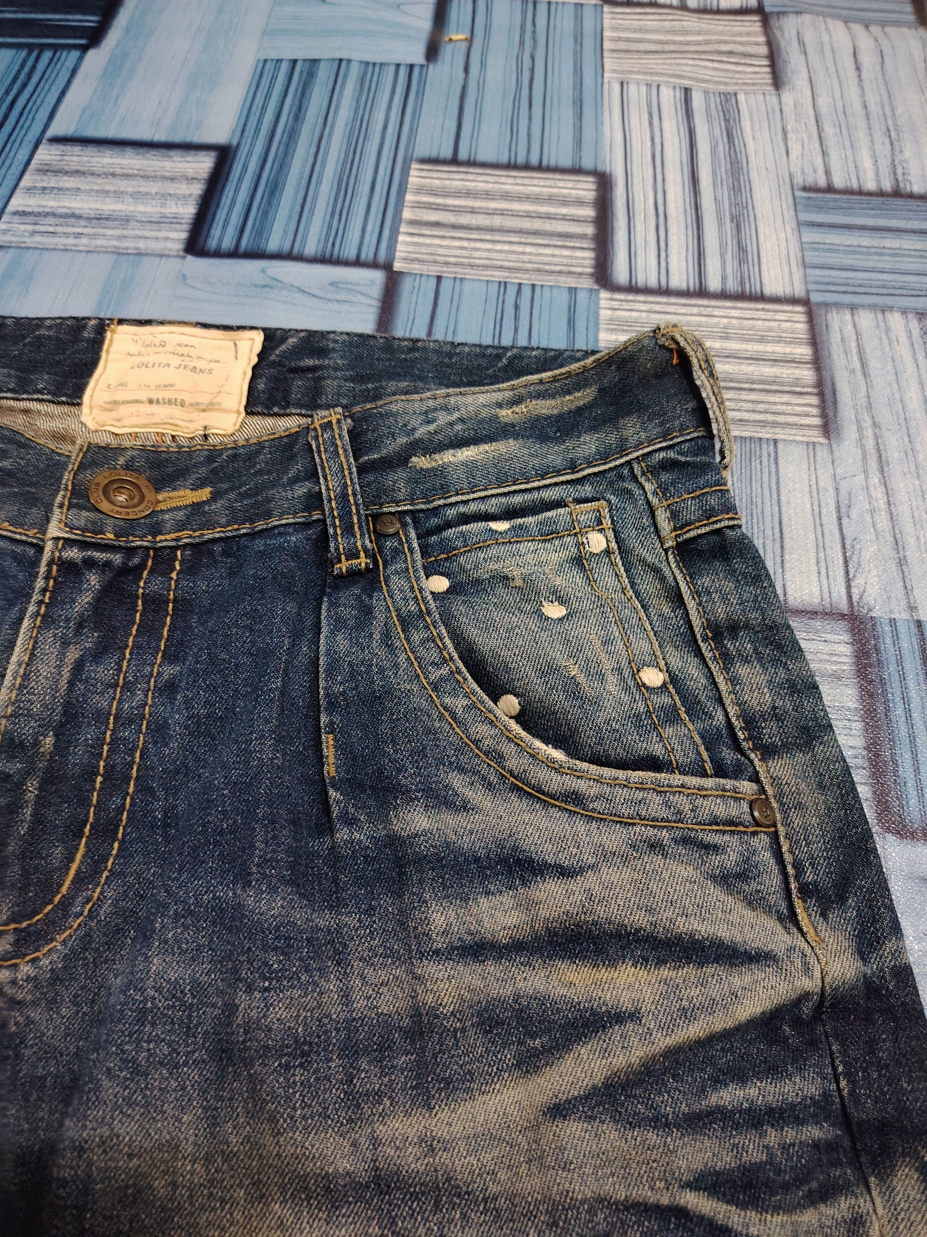 If Six Was Nine Rare!!! Lolita denim distressed flared short jeans Size 31" - 6 Thumbnail