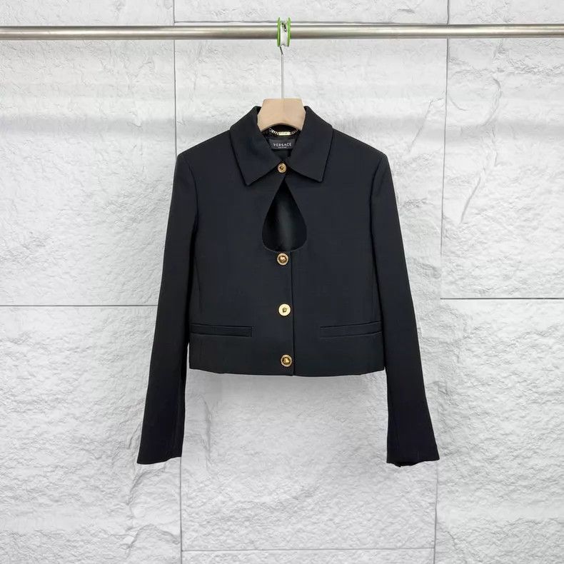 Versace Versace Black cut-out solid color long-sleeved jacket coat Size XS / US 0-2 / IT 36-38 - 1 Thumbnail