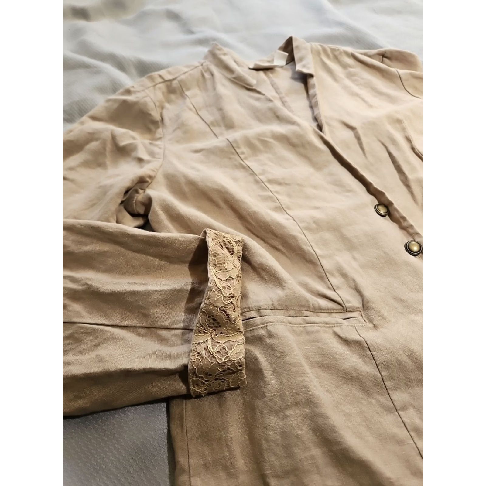Vintage Chico's Womens Blazer Size 2 100% Linen Beige Tan Button Jacket Minimalist Top, Regular, (Jacket) Mens Womens Girls Boys Size XS / US 0-2 / IT 36-38 - 6 Thumbnail