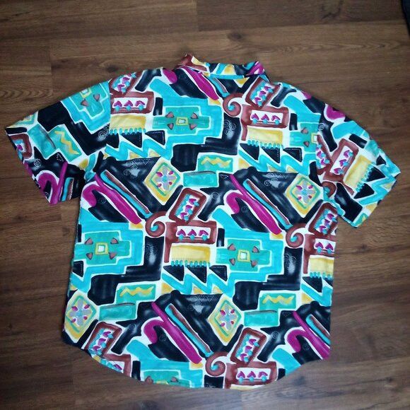 Other Vintage Teddi Abstract Geometric Button Shirt Short Sleeve Size US L / EU 52-54 / 3 - 5 Thumbnail