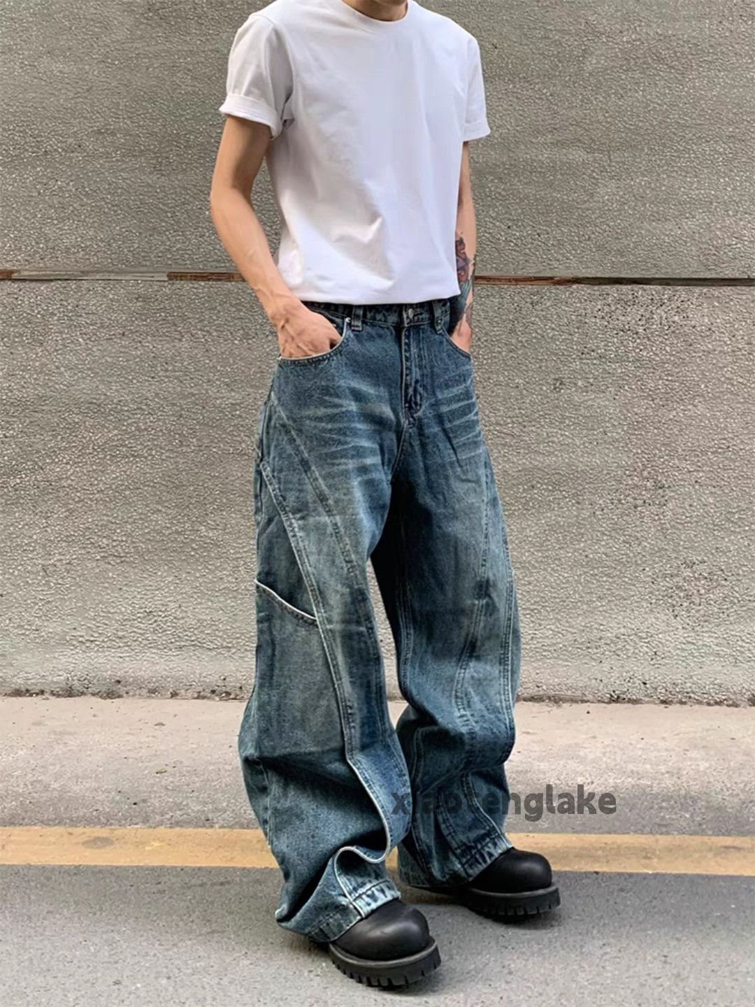 Jean × Vintage Unisex outdoor loose baggy punk grunge patchwork jeans Size US 26 / EU 42 - 2 Thumbnail