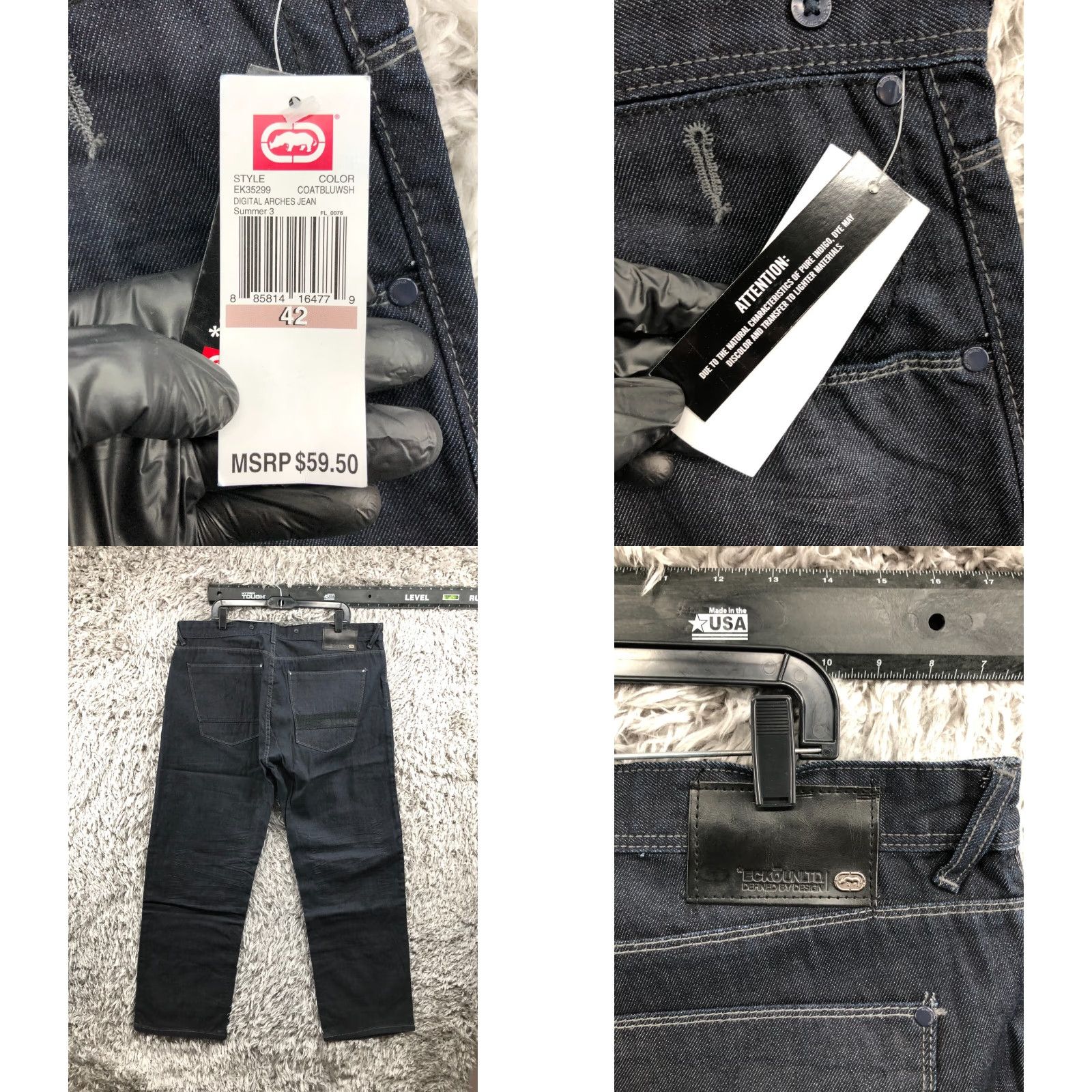 Ecko Unltd. Ecko Unltd Relaxed Fit 759 Baggy Jeans Hip Hop Vintage Y2K Rhino Mens 42 Blue Denim Baggy 5-Pocket Embroidered Straight Jeans Mens Size US 42 / EU 58 - 8 Thumbnail