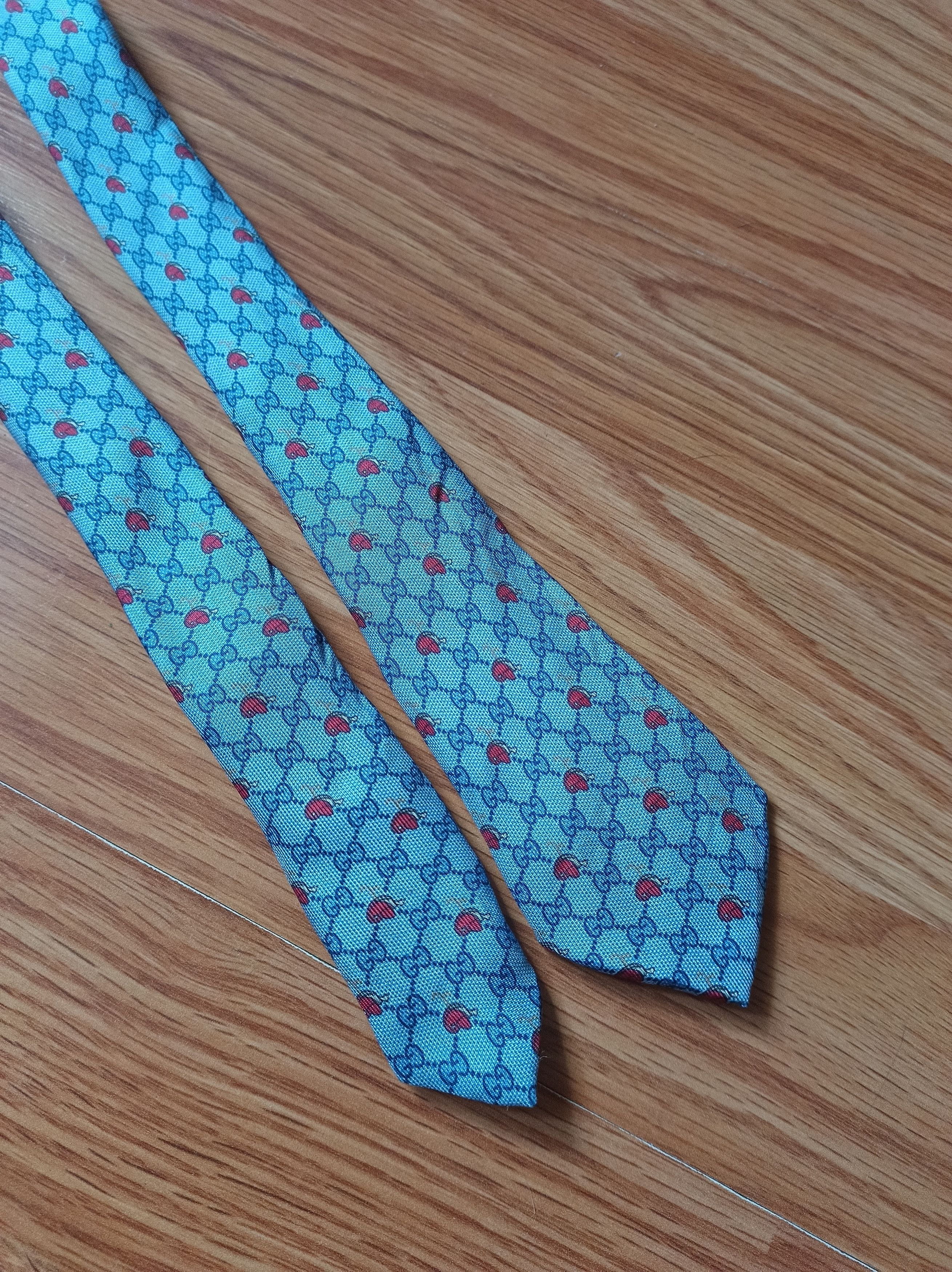 Gucci Gucci GG Pattern Rare Blue Slim Silk Mens Tie Size ONE SIZE - 4 Thumbnail