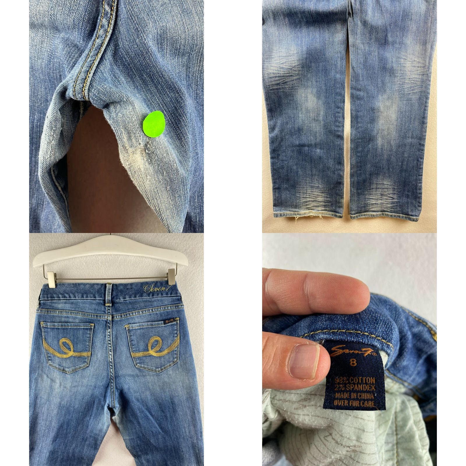 Vintage Seven7 Jeans Womens Bootcut Jeans 8 Blue Distressed Embroidered Pockets 5-Pocket Denim Cotton Spandex Regular Slim Rise Mid 31.5 Inseam Size 30" / US 8 / IT 44 - 8 Thumbnail