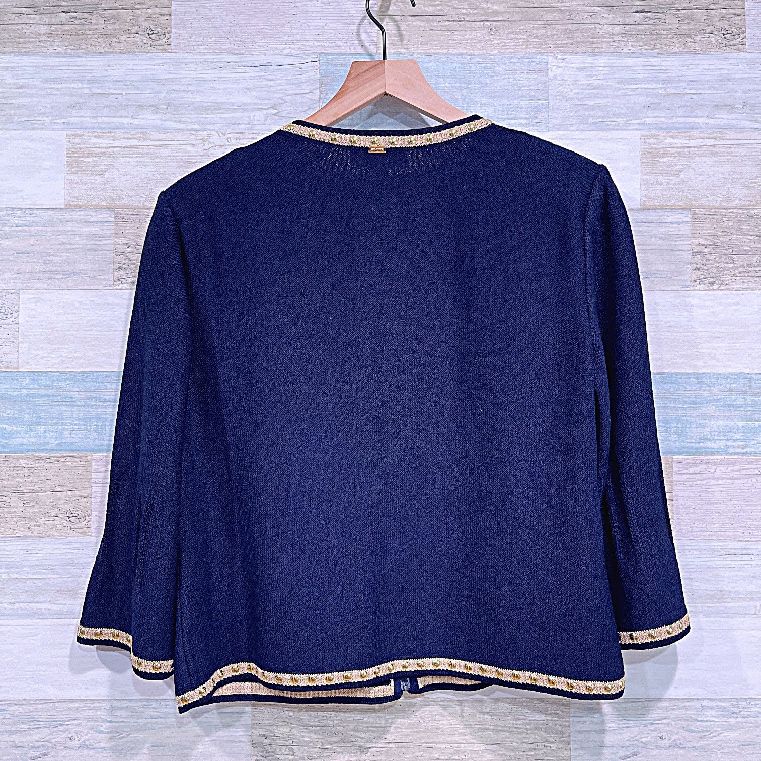 St. John ST JOHN Tweed Lady Jacket Blue Gold Studded Trim Womens 10 Size L / US 10 / IT 46 - 6 Thumbnail