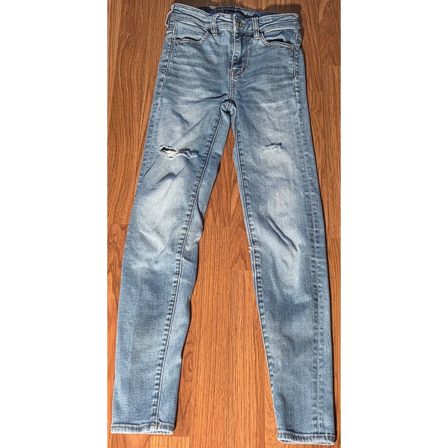 American Eagle Outfitters American Eagle Blue Distressed Denim Jeans - Size 00 Size 24" / US 00 / IT 34 - 3 Thumbnail