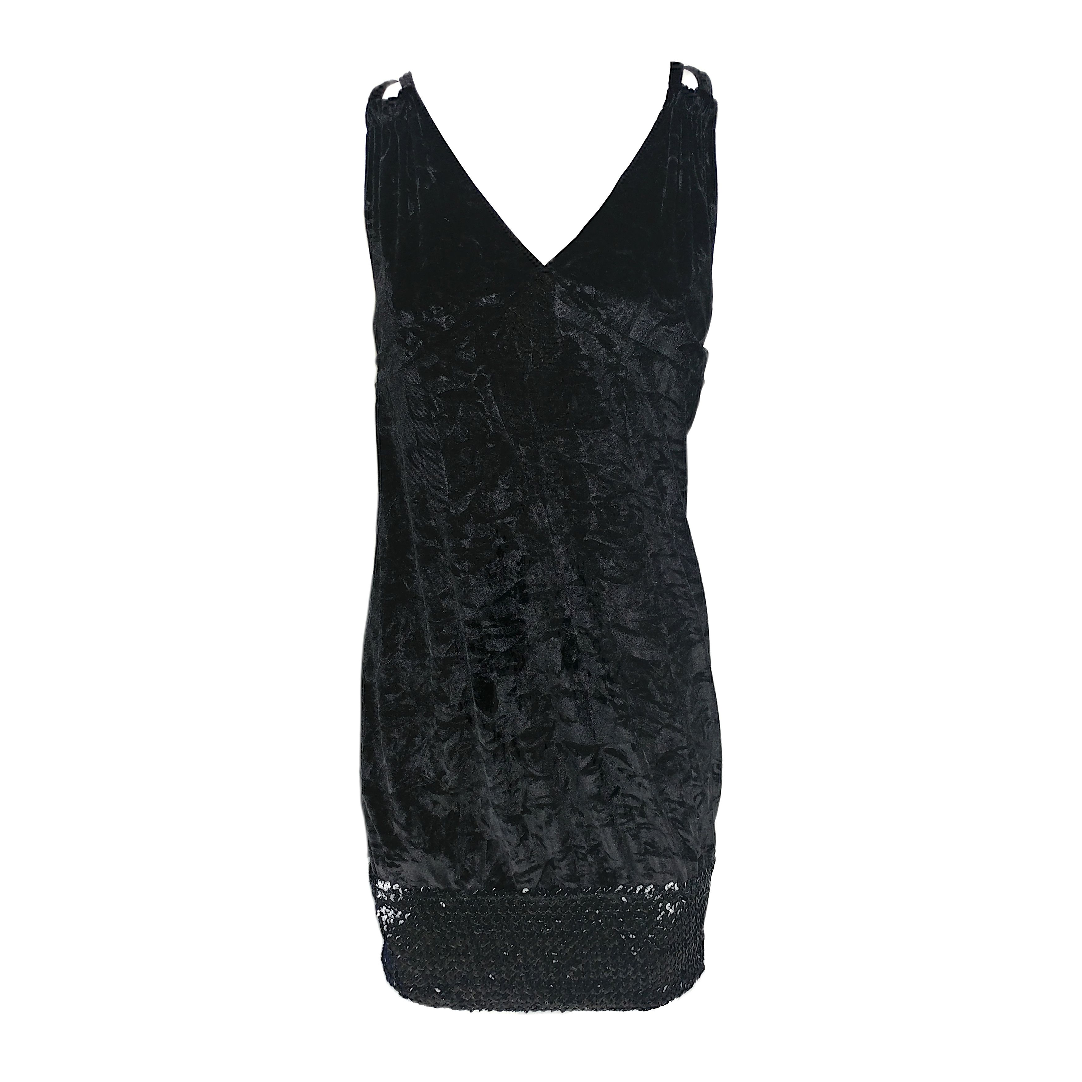 Versace Jeans Couture Y2K Deadstock Black Crushed Velvet Dress Size M / US 6-8 / IT 42-44 - 3 Thumbnail