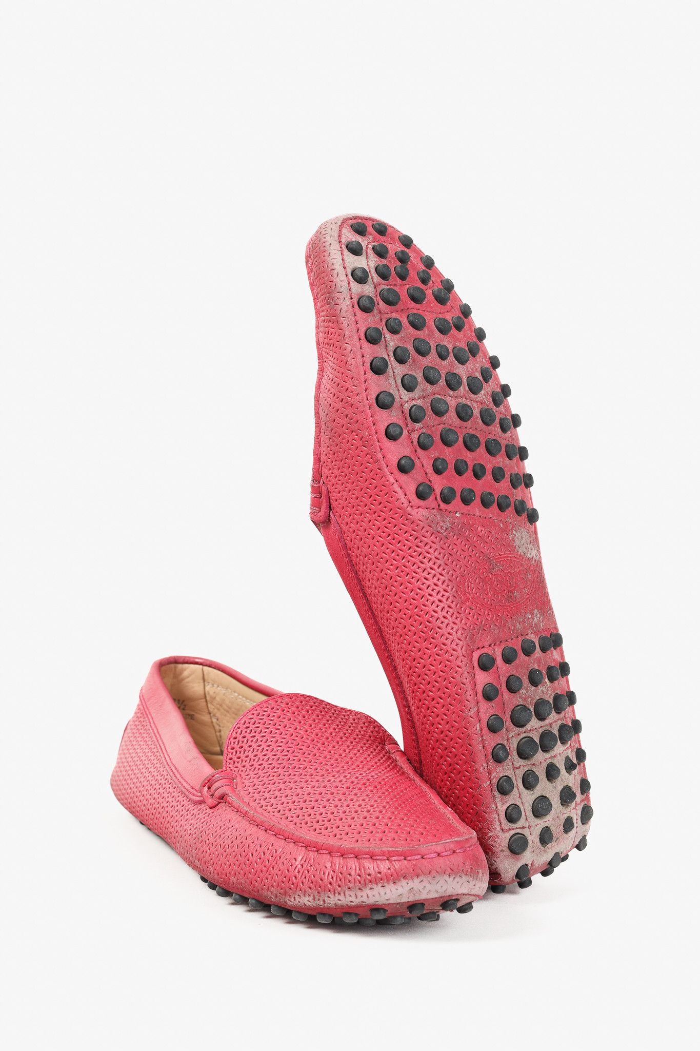 Tod's Tod's Pink Textured-Leather Gommino Driving Loafers Size US 7 / IT 37 - 8 Thumbnail