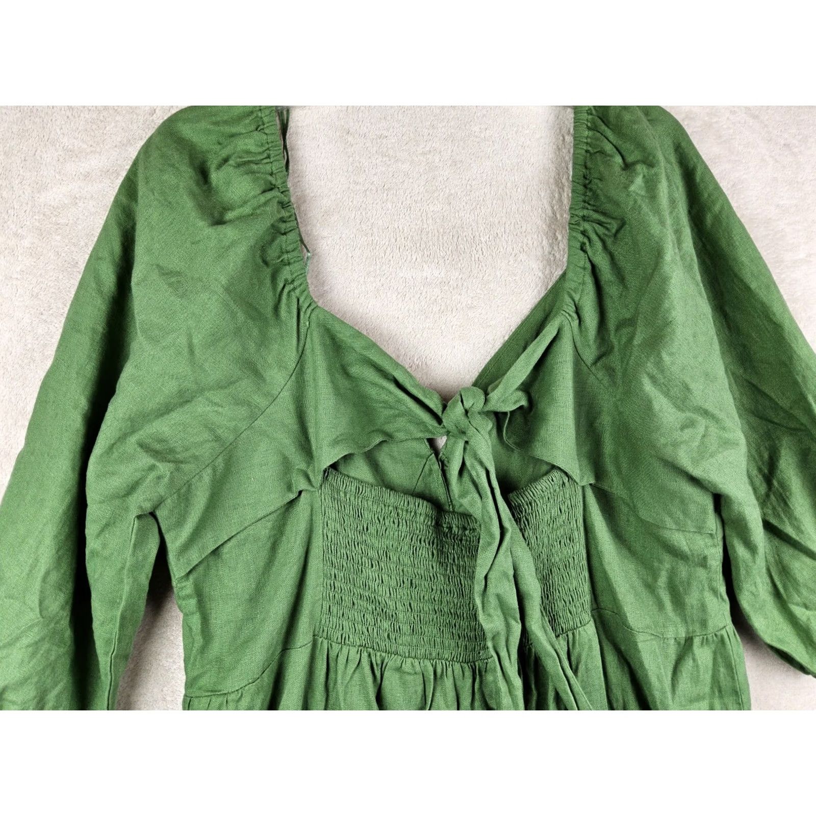 Vintage Monsoon Dress Women's Linen Viscose Tie Back Ruffle Green 16 Casual 3/4 Sleeve Long Size XXL / US 16-18 / IT 52-54 - 5 Thumbnail