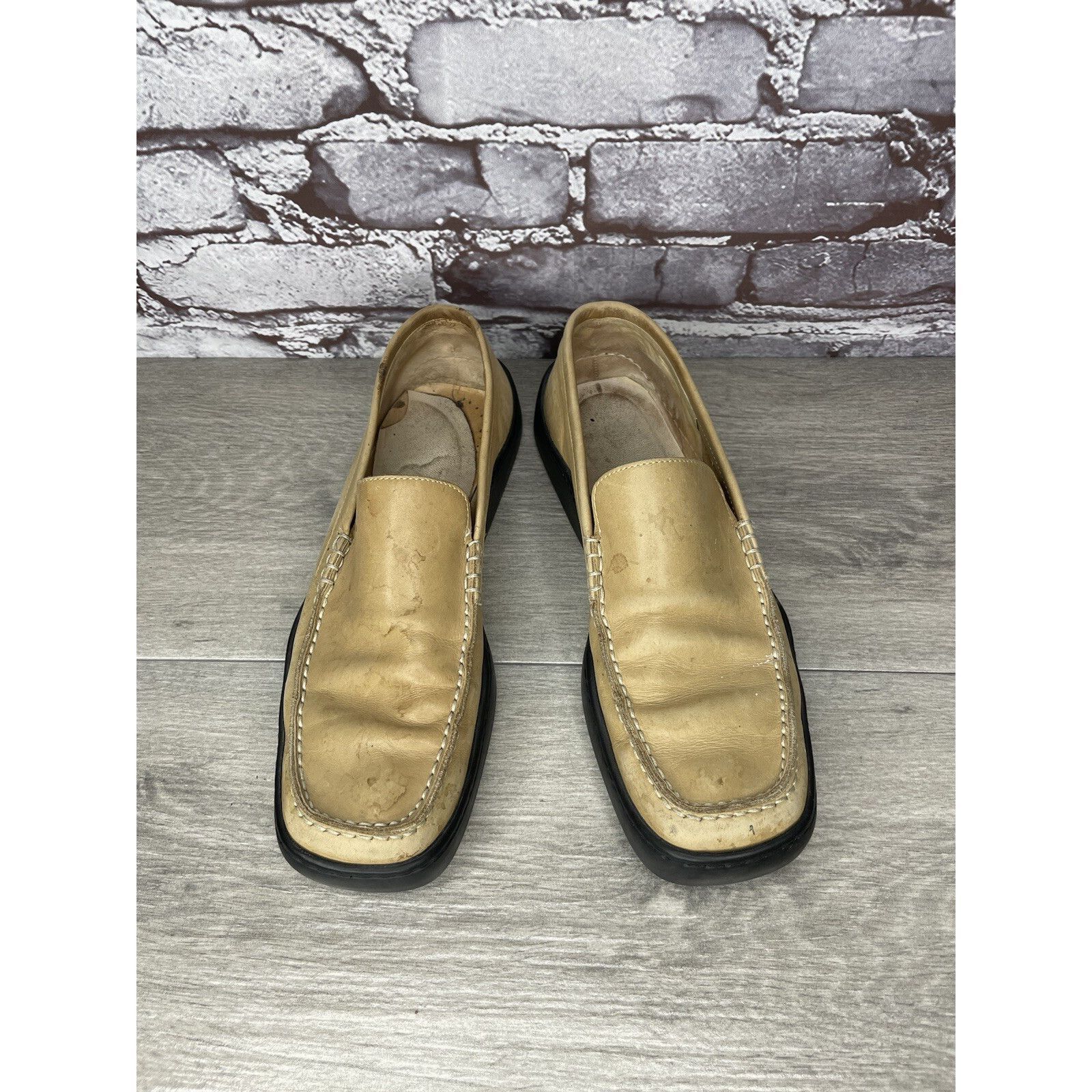 Other Duccio Del Duca Tan Leather Square Toe Wedge Designer Loafer Size US 8.5 / IT 38.5 - 2 Thumbnail