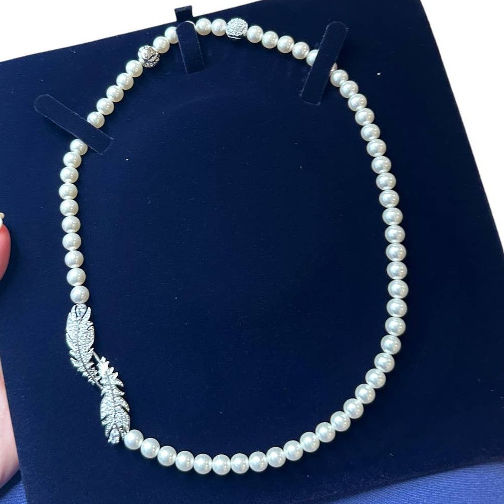 Swarovski Swarovski Feather Necklace Pearl White Rhodium Plating Size ONE SIZE - 13 Thumbnail