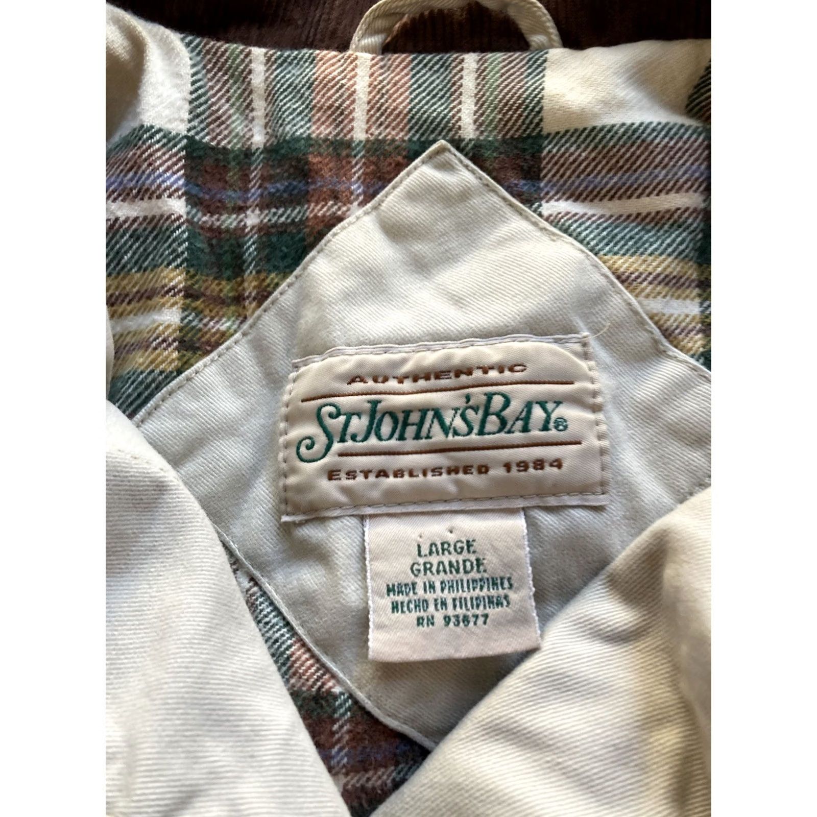 Vintage VTG St Johns Bay Chore Jacket Mens Large Beige Flannel Lined Corduroy Collar Jacket Size US L / EU 52-54 / 3 - 5 Thumbnail