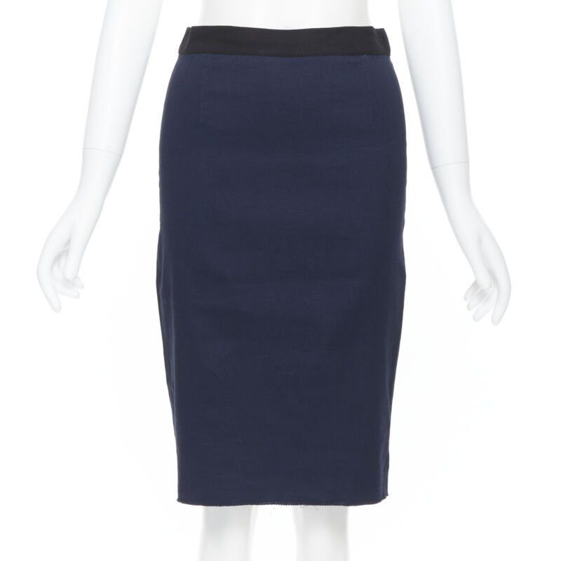 Lanvin LANVIN ALBER ELBAZ 2014 navy blue linen blend exposed zip pencil skirt FR34 26" Size 25" / US 0 / IT 36 - 1 Thumbnail