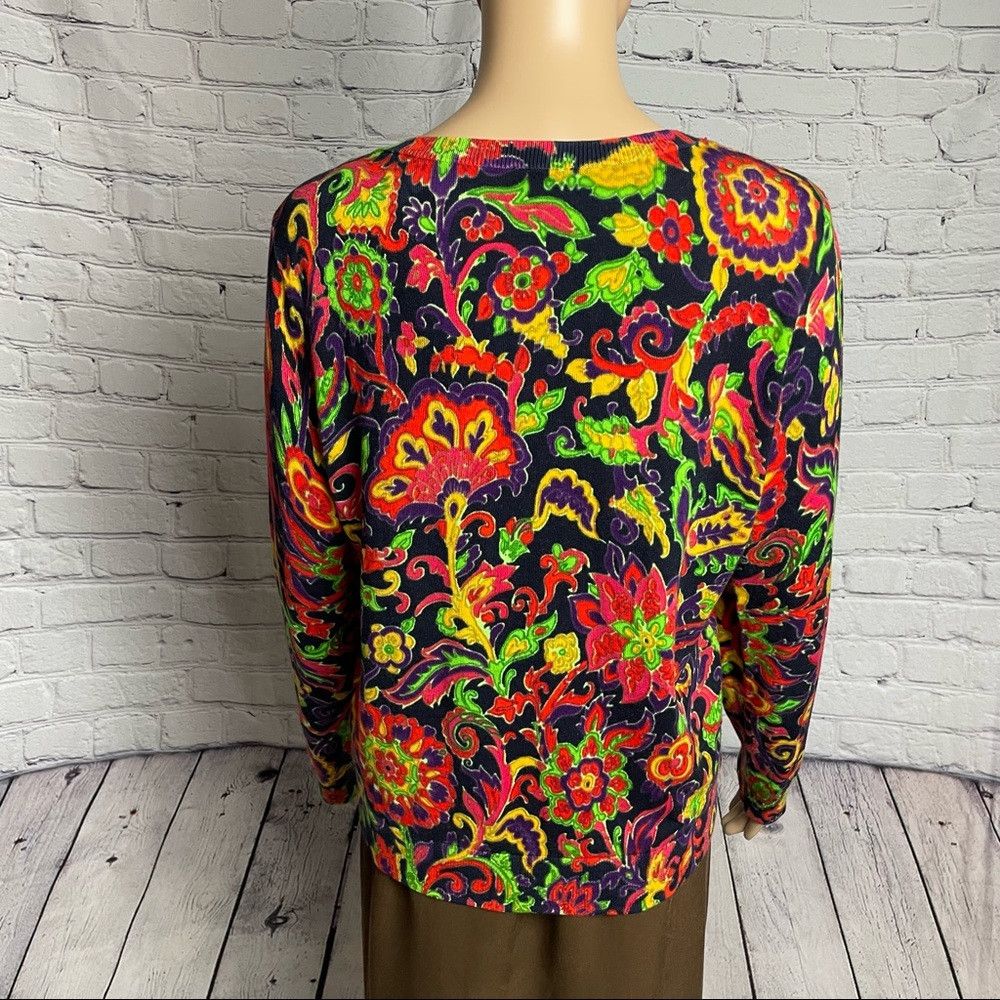 Talbots TALBOTS Floral Rayon Cotton Cardigan Sweater Size L Petite Size L / US 10 / IT 46 - 4 Thumbnail