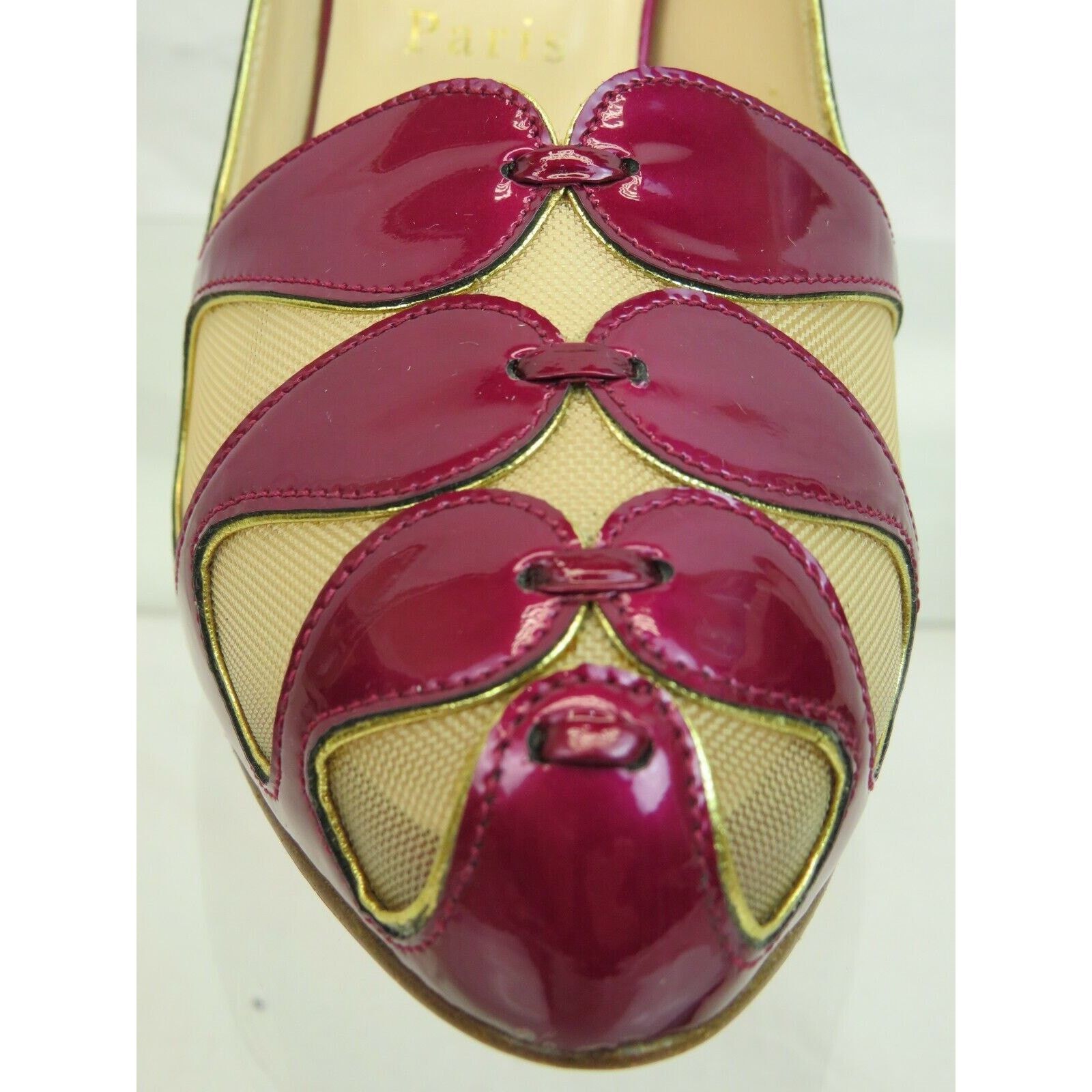 Christian Louboutin MOIRA 120 PURPLE PATENT LEATHER MESH CUTOUT HEEL PUMPS 37 Size US 7 / IT 37 - 3 Thumbnail