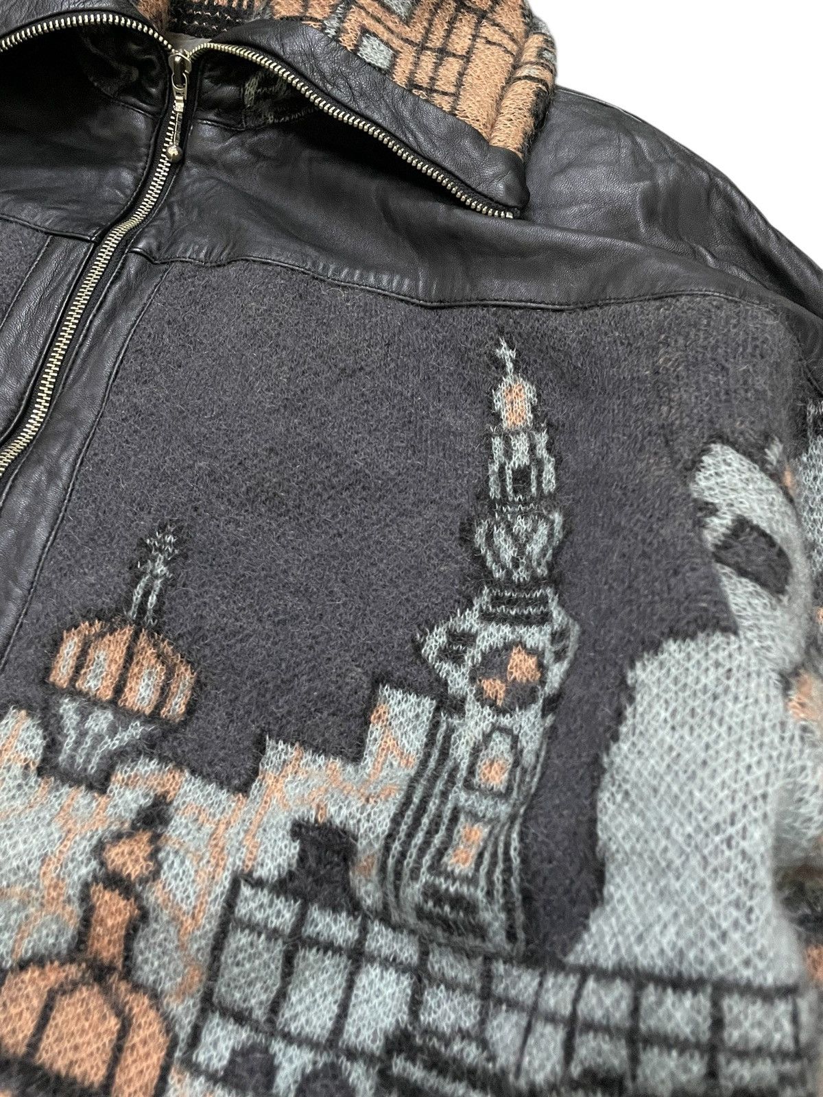 Japanese Brand Valley Japan Art Church Knit Leather Trim Jacket Size US XL / EU 56 / 4 - 6 Thumbnail