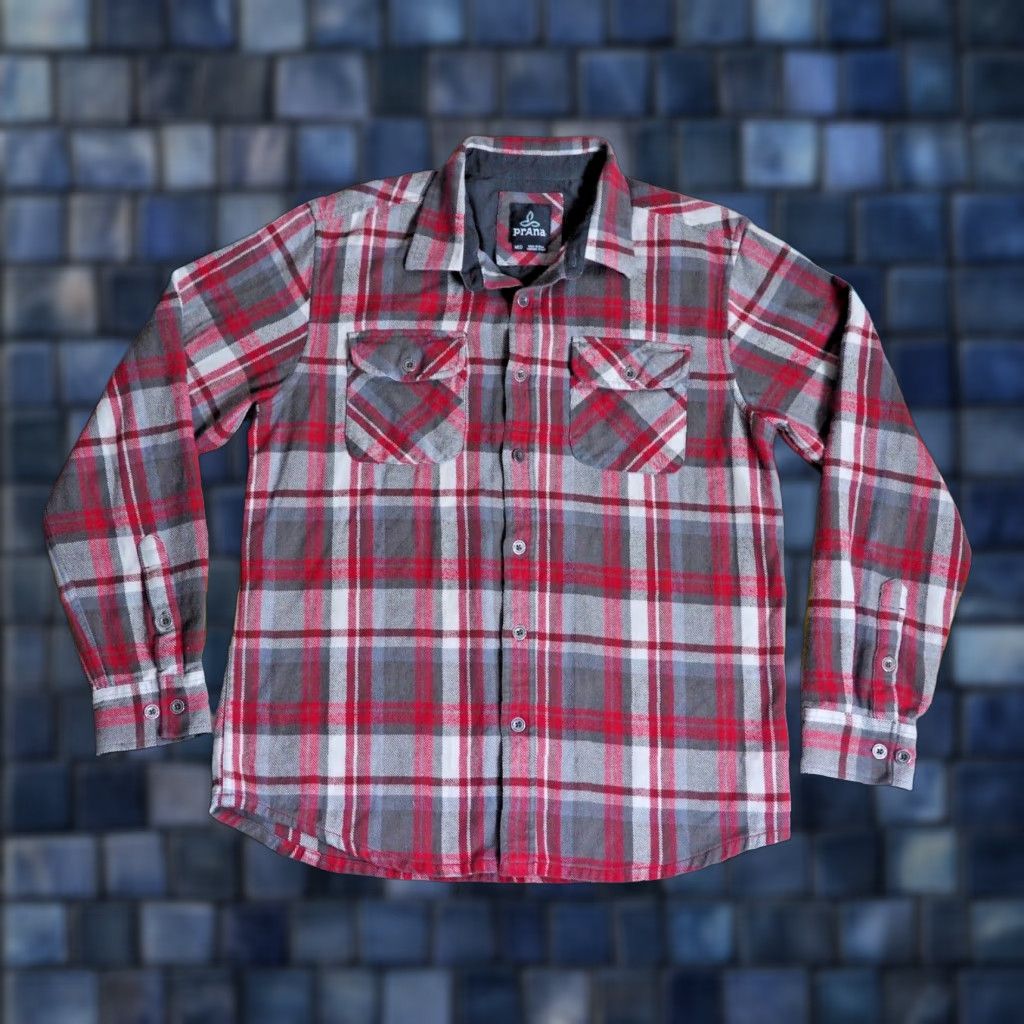 Prana prAna Shirt Mens M Button-Up Outdoor Flannel Plaid Red Gray Cotton EUC Size US M / EU 48-50 / 2 - 1 Thumbnail