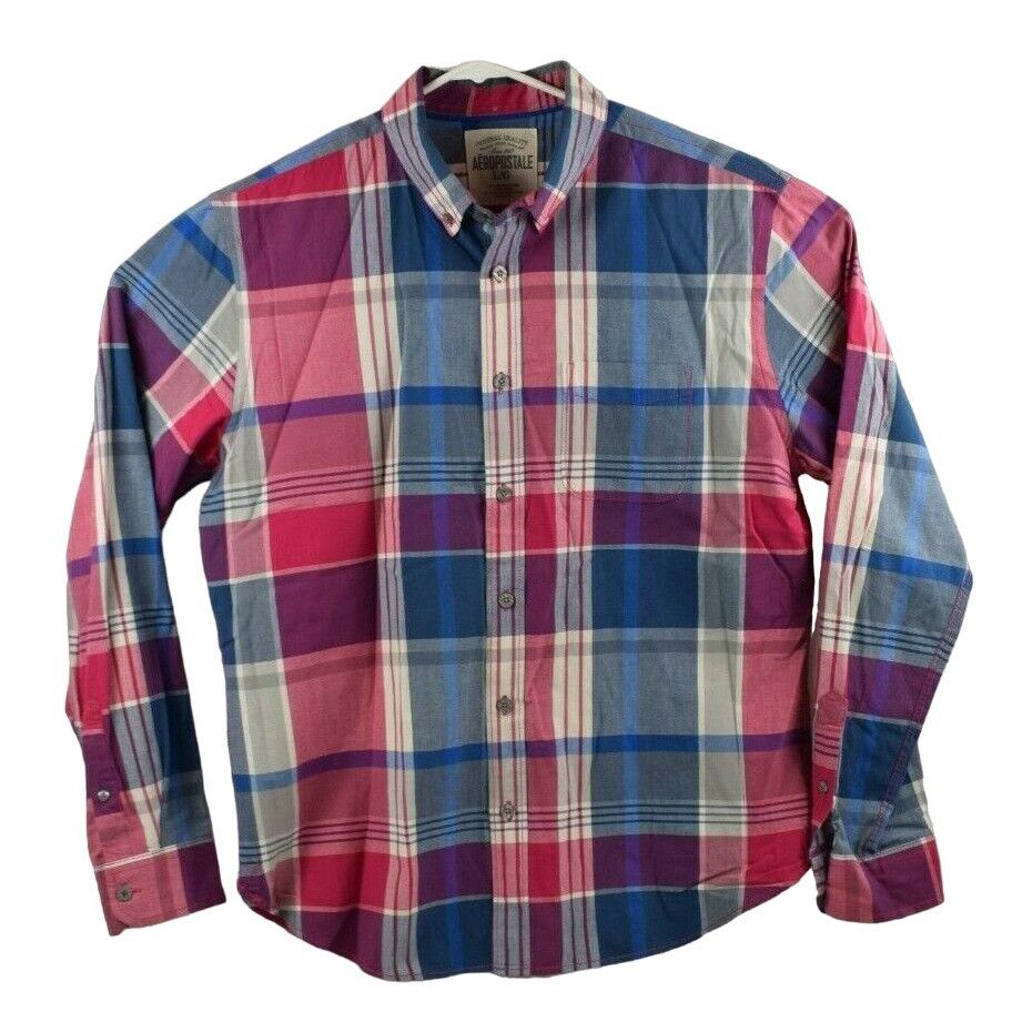 Aeropostale Aeropostle Mens Large Button Down Blue Plaid Cotton Long Sle Size US L / EU 52-54 / 3 - 1 Thumbnail