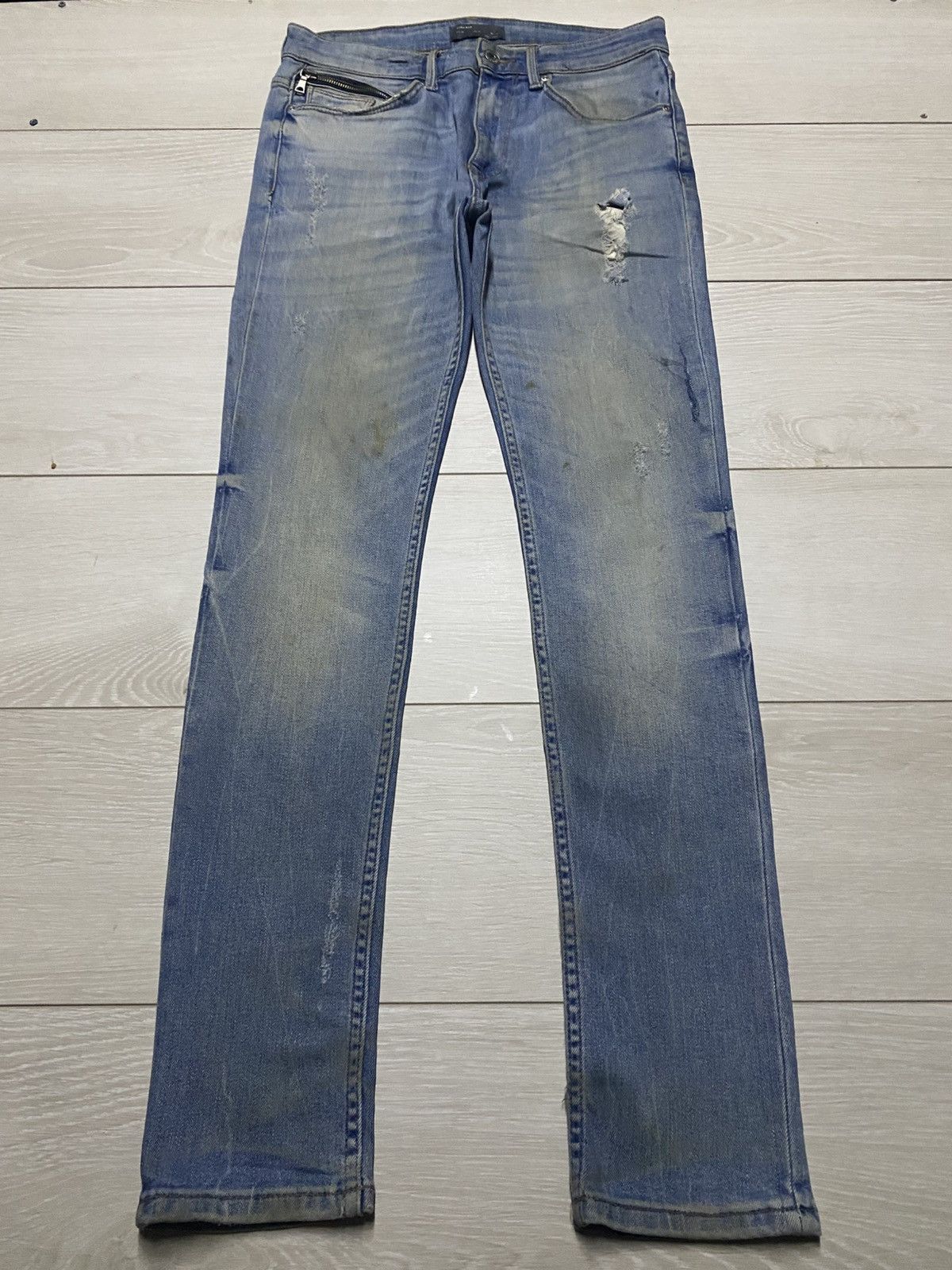 Rhude × Zara Vintage Zara Denim Distressed Studed Skinny Jeans Size US 30 / EU 46 - 2 Thumbnail
