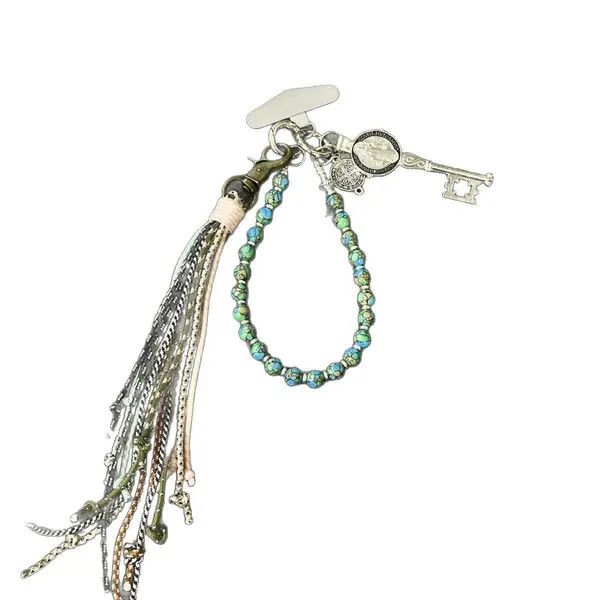 Jewelry Blue Green Beaded Phone Charm, Decorative Keychain Beads Size ONE SIZE - 6 Thumbnail