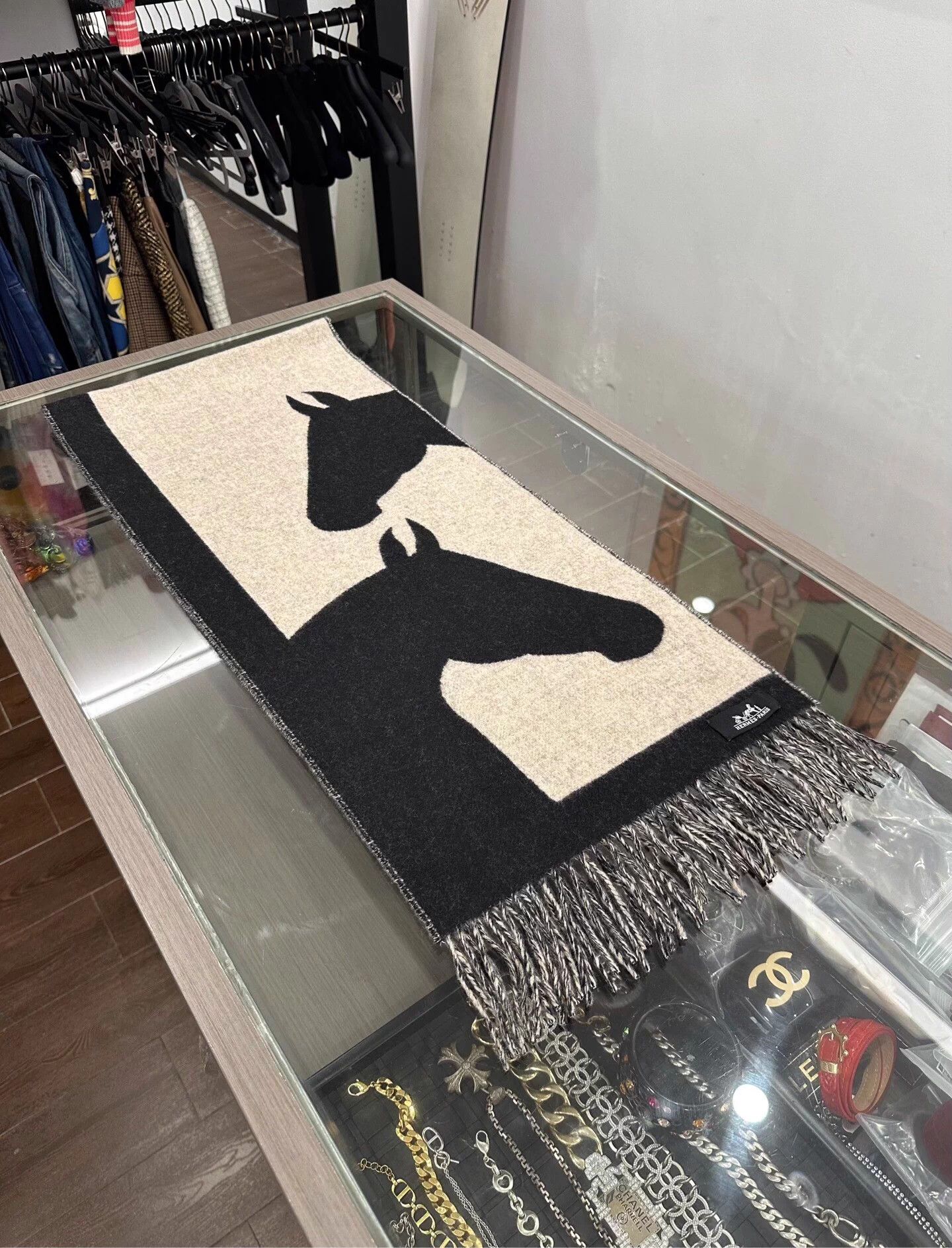 Hermes Casaque Love Story Black/White Horse Head Scarf