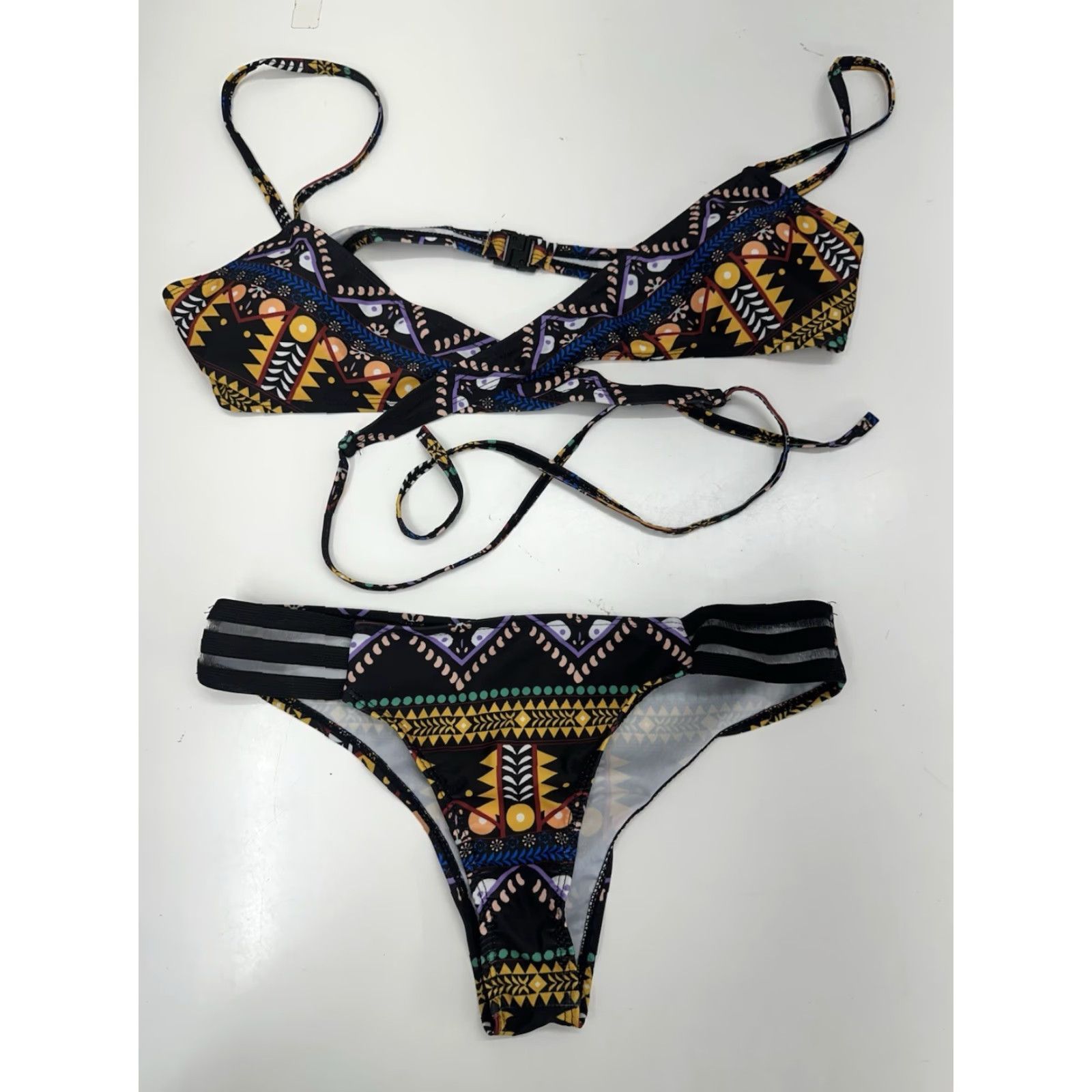 Vintage Unbranded Womens Bikini Two-Piece Swimsuit Medium Blue Solid Wrap Around Top Bottom Padded Beach Size M / US 6-8 / IT 42-44 - 2 Thumbnail