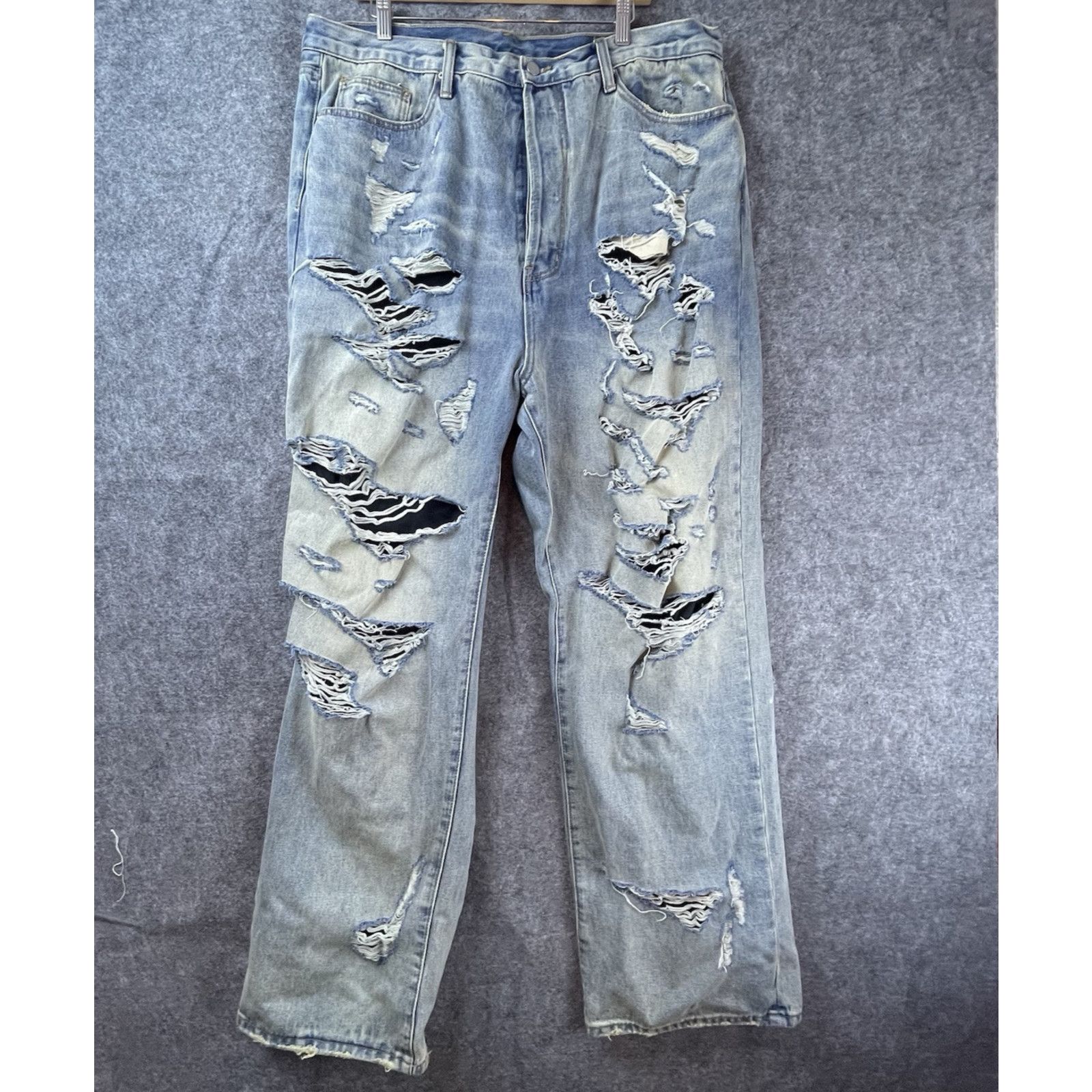 MNML MNML Jeans Mens 40 Straight Thrashed Button Fly Destroyed Size US 40 / EU 56 - 1 Thumbnail