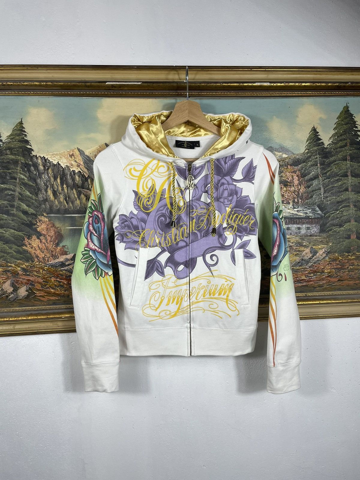 Ed Hardy Retro 00s Hoodie With Crystals Affliction Grunge