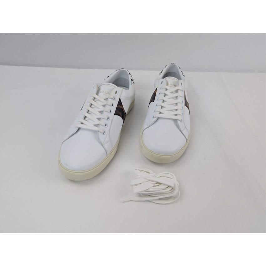 Celine o1rshd1 Smooth Leather Low Top Sneakers White/ Brown/ Black Size US 10 / EU 43 - 8 Thumbnail