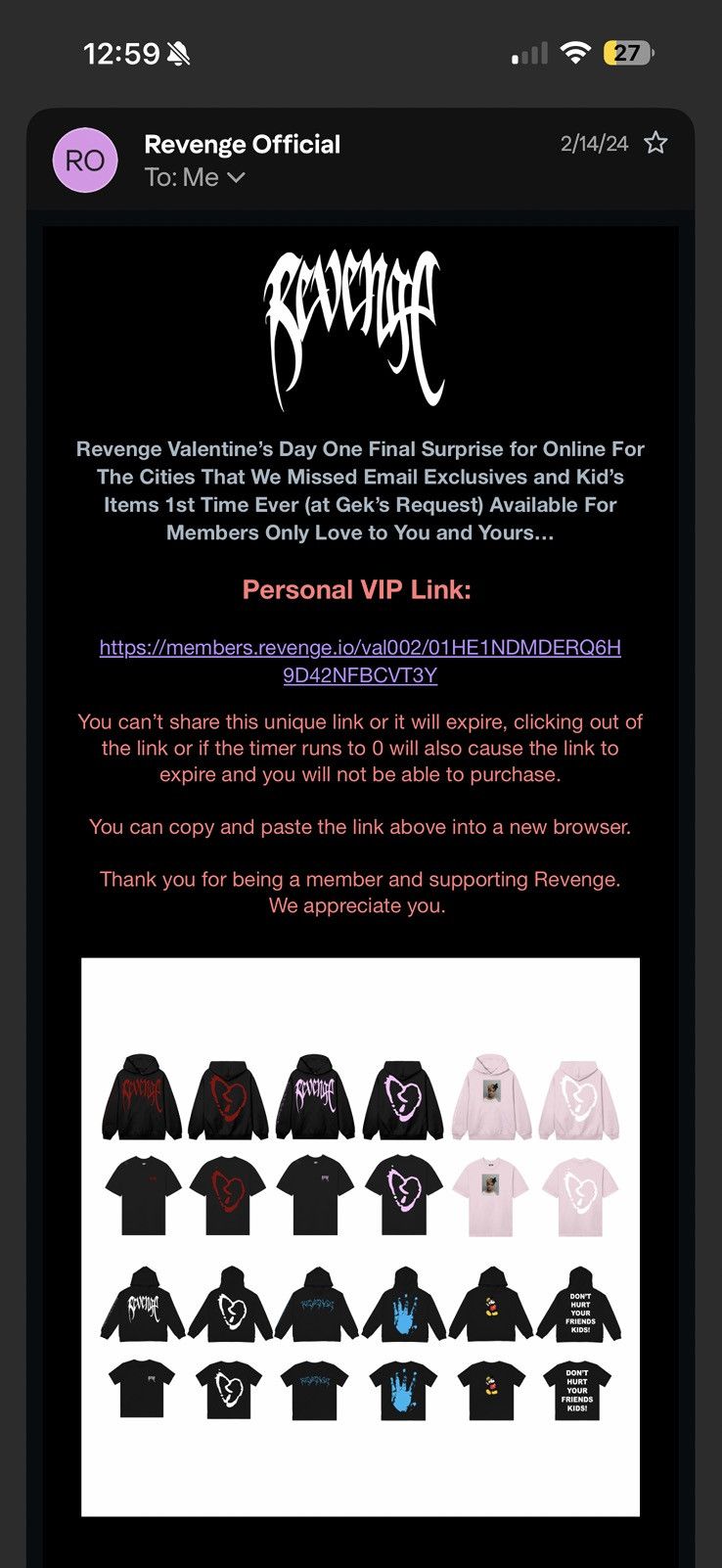 Revenge Revenge Valentine’s 2024 Black and Red Heartbreak hoodie Size US M / EU 48-50 / 2 - 7 Thumbnail