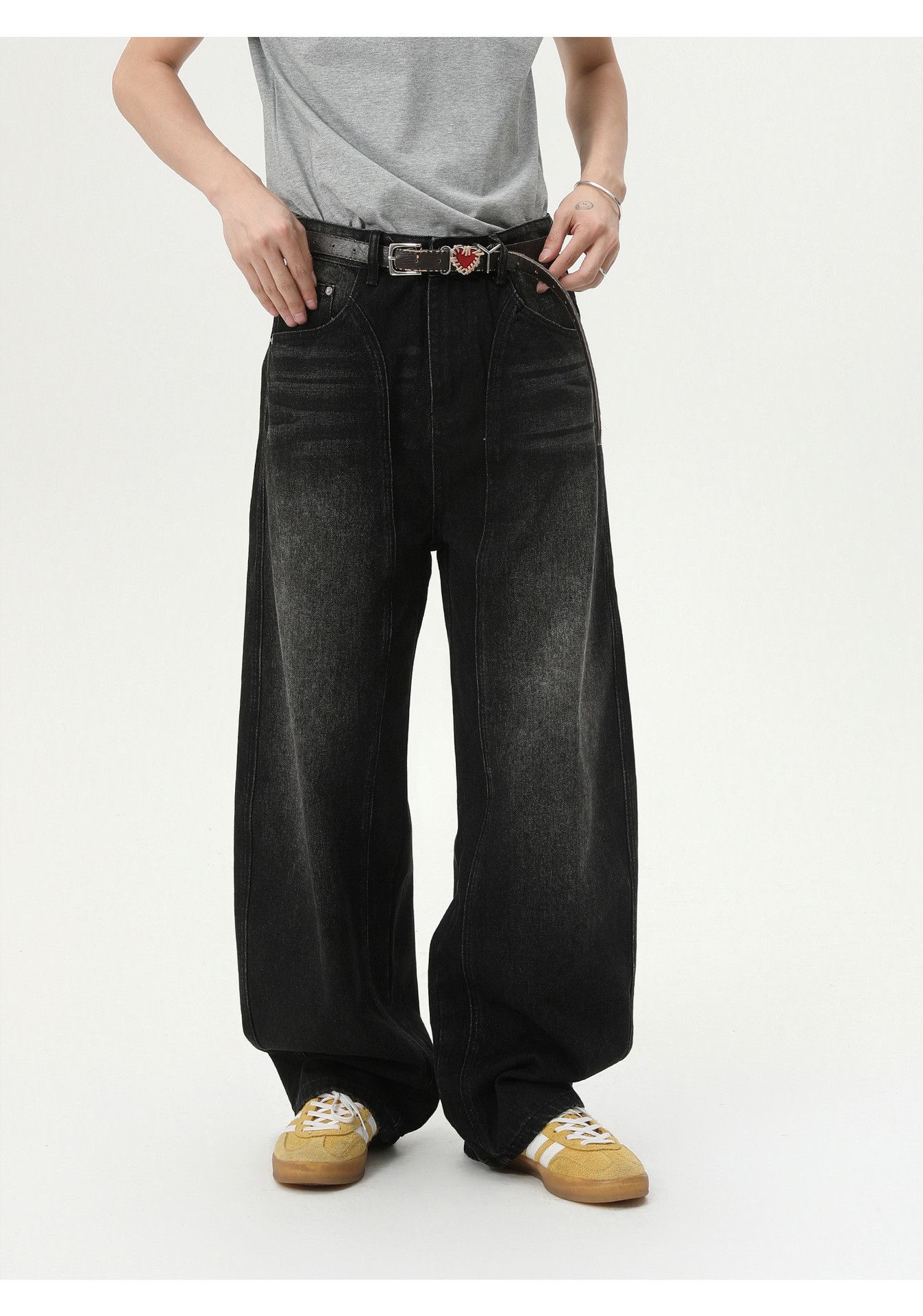 Vintage Men's distressed casual loose wide-leg washed curved jeans Size US 32 / EU 48 - 2 Thumbnail