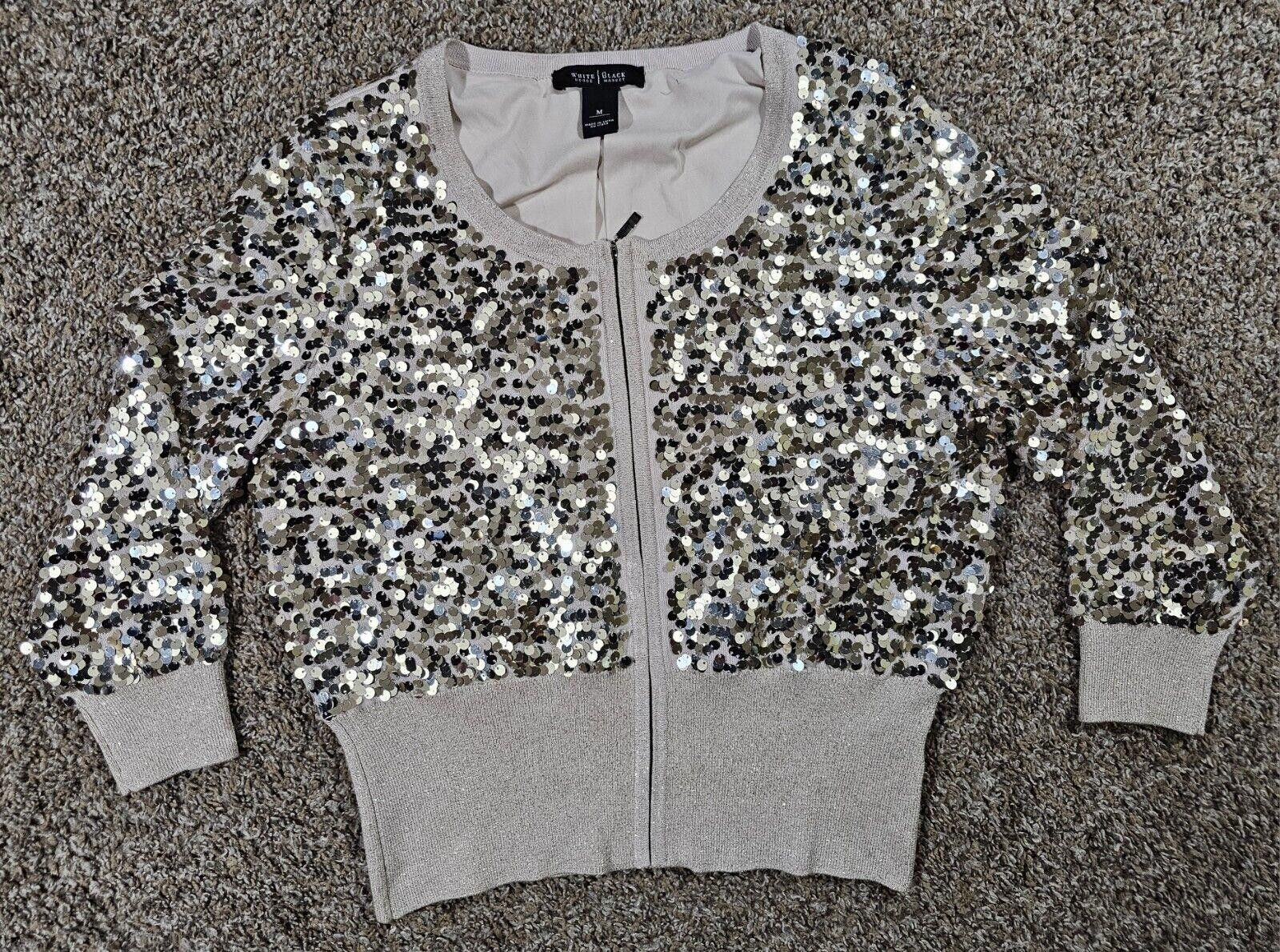 Designer White House Black Market Sequin Holiday Sweater M Full Zip Size M / US 6-8 / IT 42-44 - 1 Thumbnail