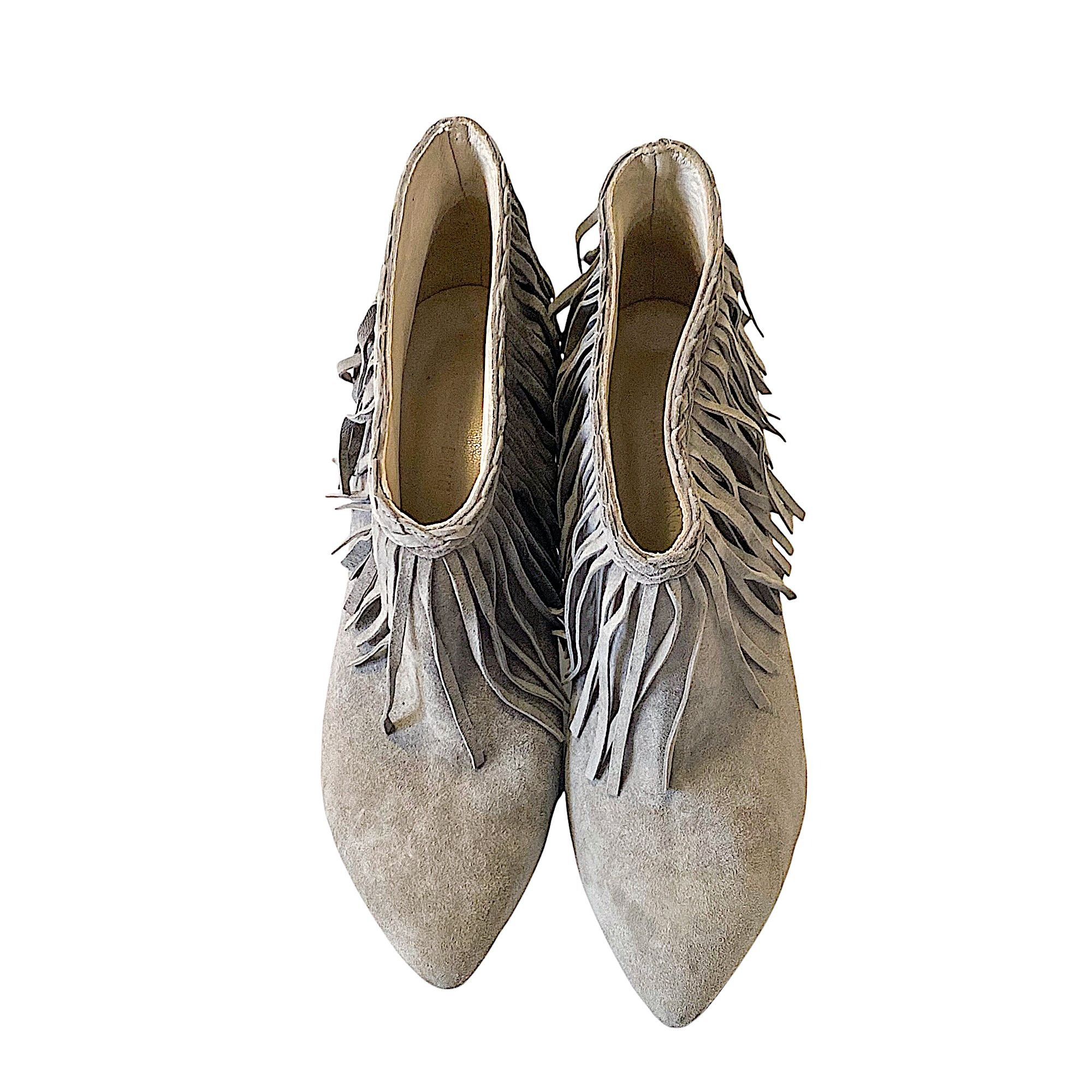 Anine Bing Anine Bing Irmelin Suede Fringe Ankle Boots, Gray/Taupe, S Size US 8 / IT 38 - 3 Thumbnail