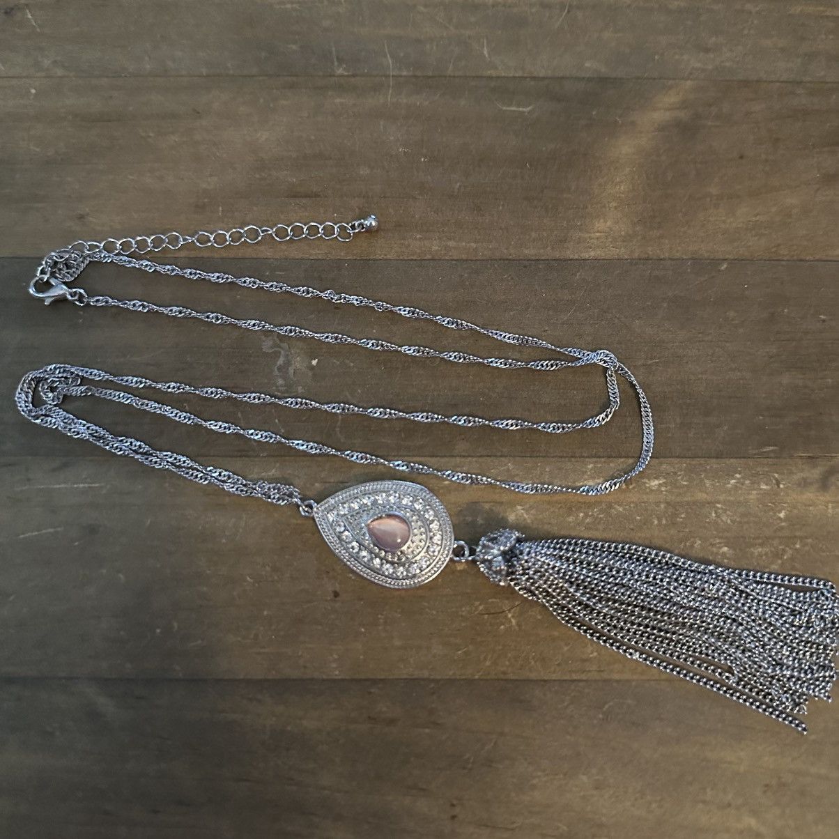 Other Long silver teardrop rose quartz & crystals tassel necklace Size ONE SIZE - 2 Thumbnail
