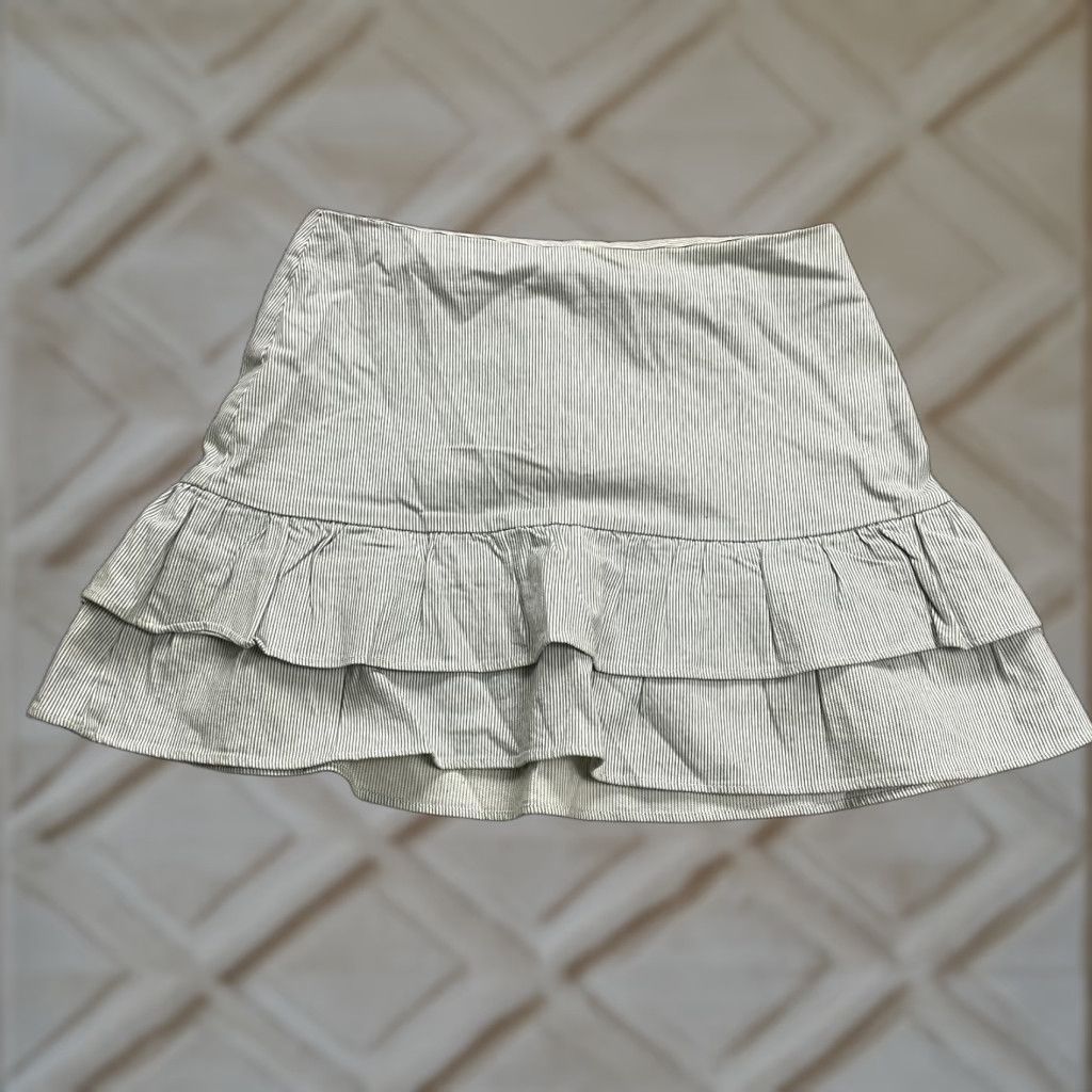 AQUA Aqua Bloomingdale's Mini A-Line Skirt Womens Medium Striped Layered Cotton Zip Size 32" / US 10 / IT 46 - 1 Thumbnail