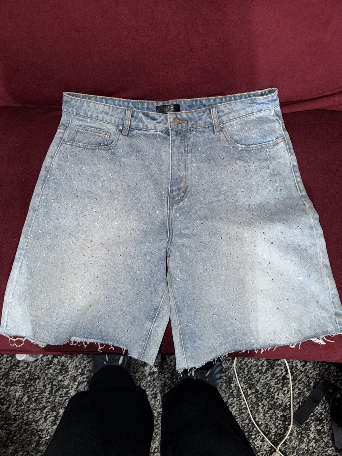HMDD HMDD Billie Jean Rhinestone Shorts Light Wash Size XXL Size US 38 / EU 54 - 1 Thumbnail