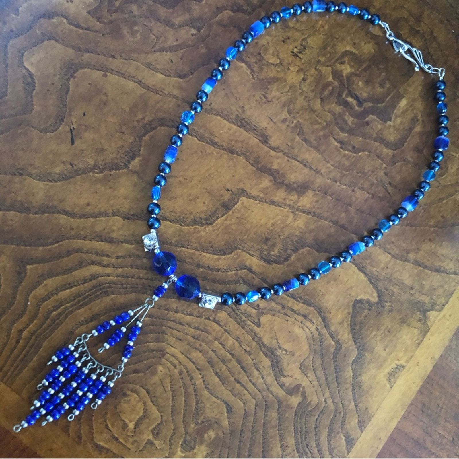 Handmade Handcrafted repurpose royal blue seed bead Pearl necklace Size ONE SIZE - 8 Thumbnail