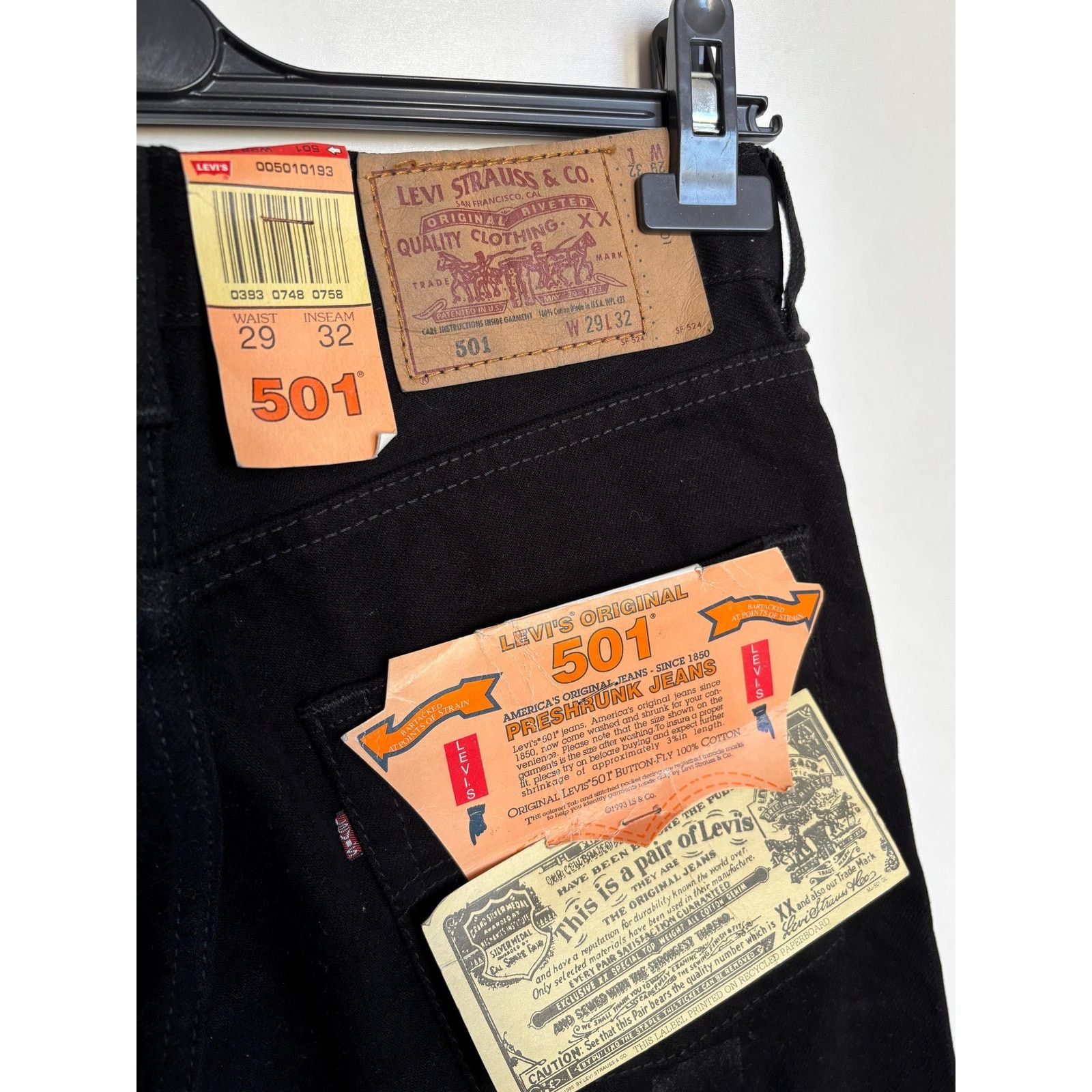 Japanese Brand × Levi's × Levi's Vintage Clothing Deadstock Levi's 501-0114 USA W29 L32 Black 90s Raw Denim Size US 29 - 4 Thumbnail