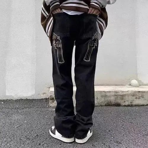 Jean Street style double gun embroidered patch bootcut jeans Size US 32 / EU 48 - 4 Thumbnail