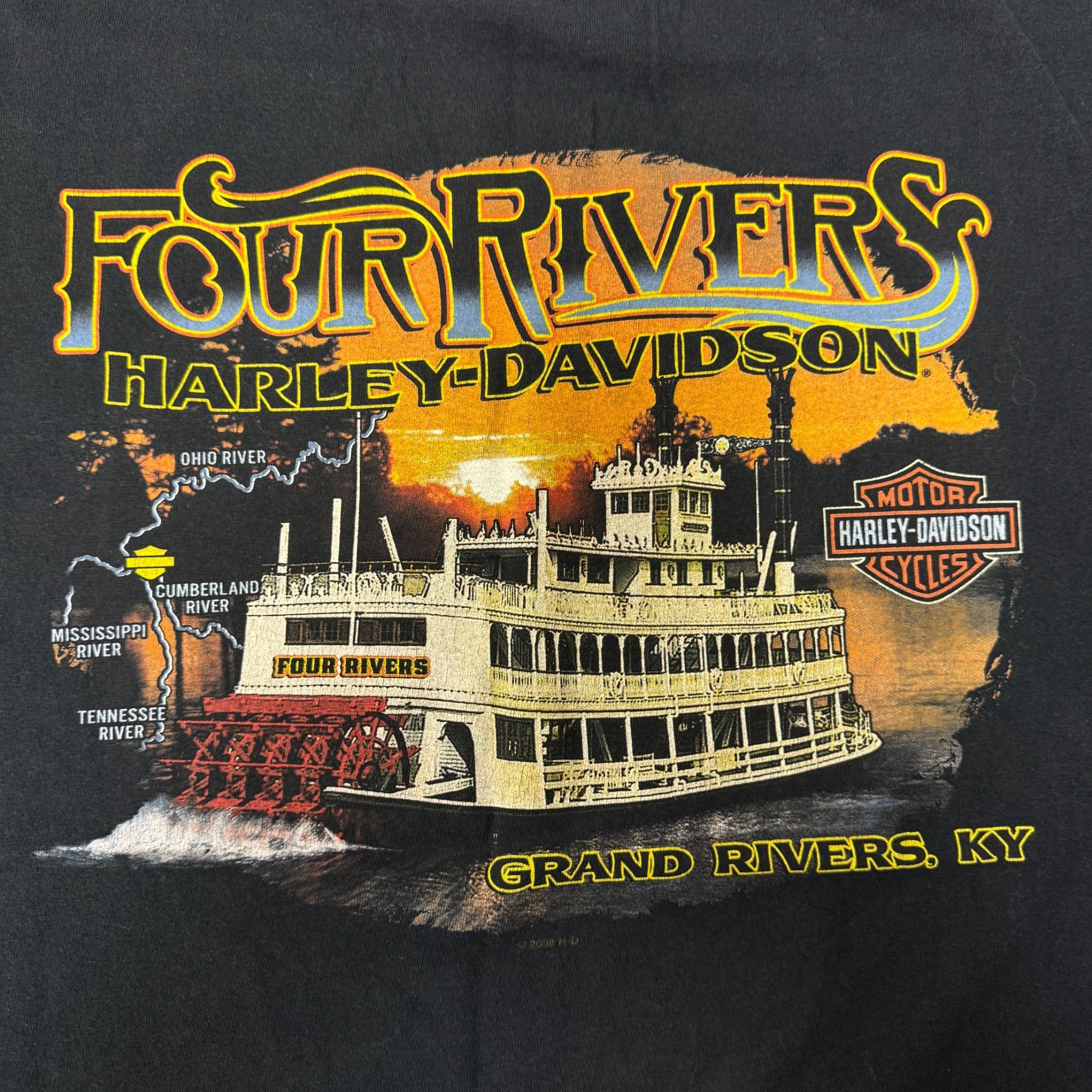 Harley Davidson H-D Motorcycle FOUR RIVERS Paddle Wheel STEAMBOAT Ky T Shirt Size US XXL / EU 58 / 5 - 1 Thumbnail