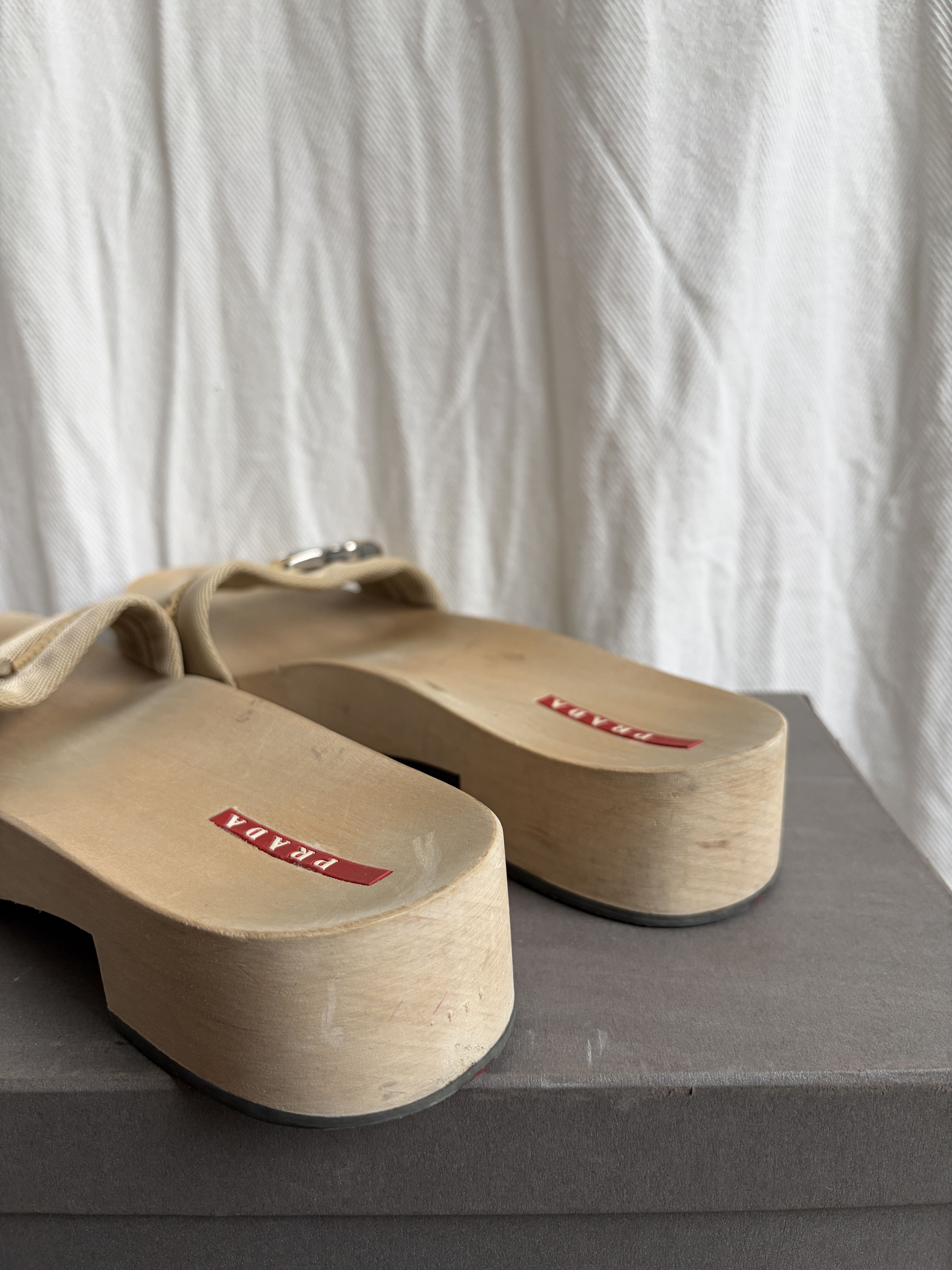 Prada Sport 2000s Wooden Sole Buckle Mules Size US 9 / IT 39 - 5 Thumbnail