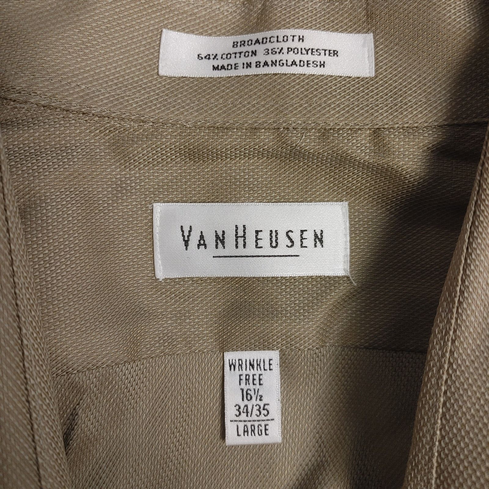Van Heusen Van Heusen Men's 16.5 L Broadcloth Wrinkle Free Beige Shirt Size US L / EU 52-54 / 3 - 3 Thumbnail