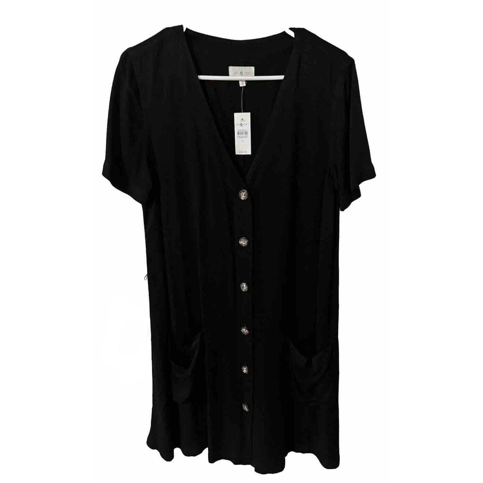 loft t shirt dress Women Size 4 Black Ponte Pockets Zip Back Short Sleeve 49 from center back neck to hem Refresh T-Shirt Dress