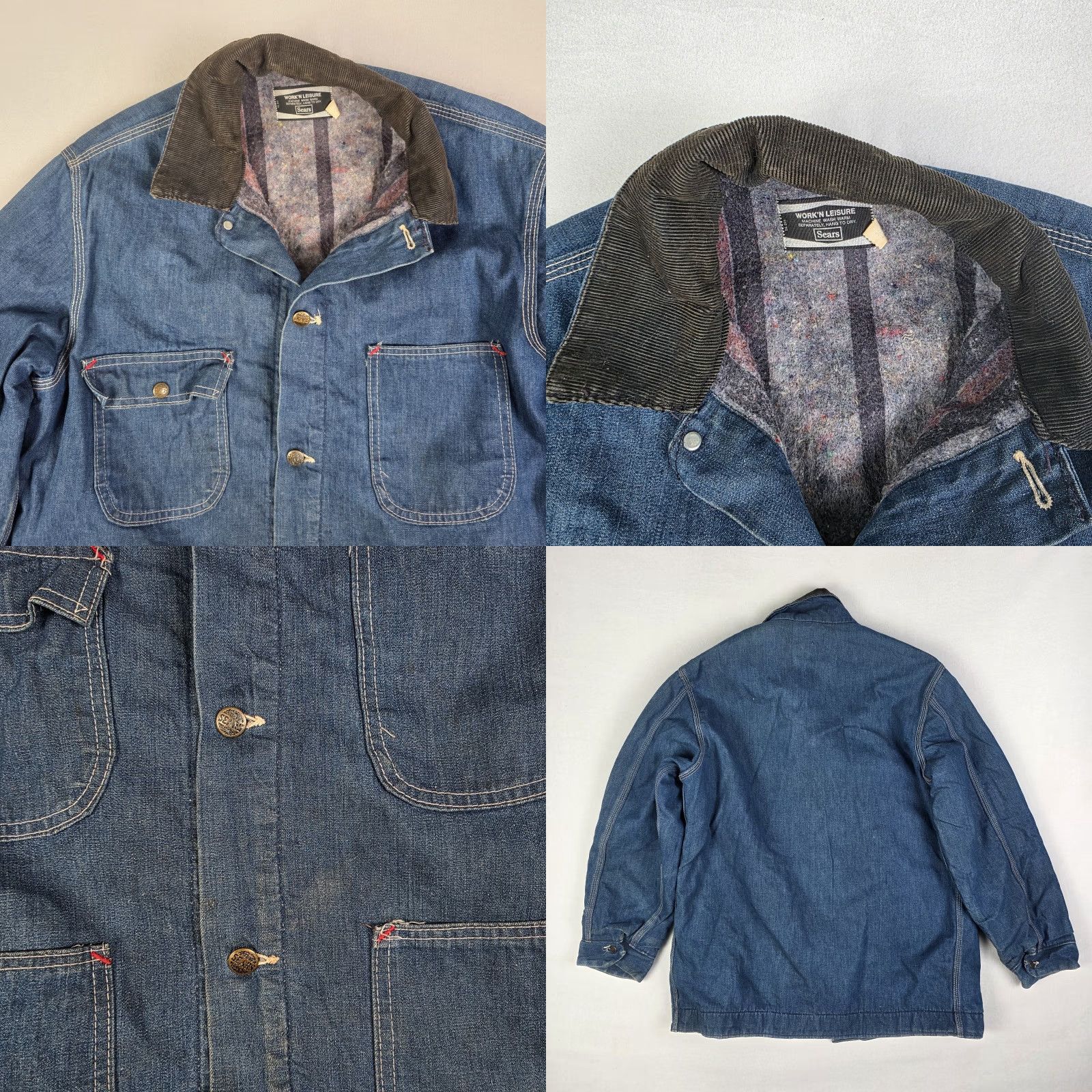 Sears VINTAGE Sears Chore Jacket Denim Lined Workwear Barn Coat Mens Large Blue 70s Size US L / EU 52-54 / 3 - 9 Thumbnail