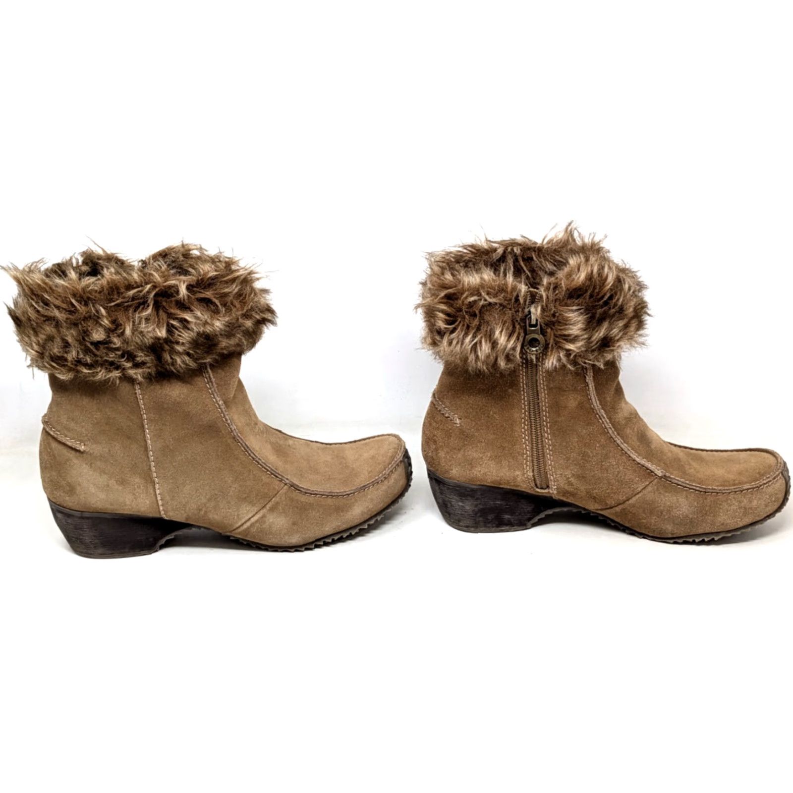 Vintage Sporto Nina Honey Brown Leather Womens Size 9M Faux Fur Cuff Ankle Boot Booties Size US 9 / IT 39 - 5 Thumbnail