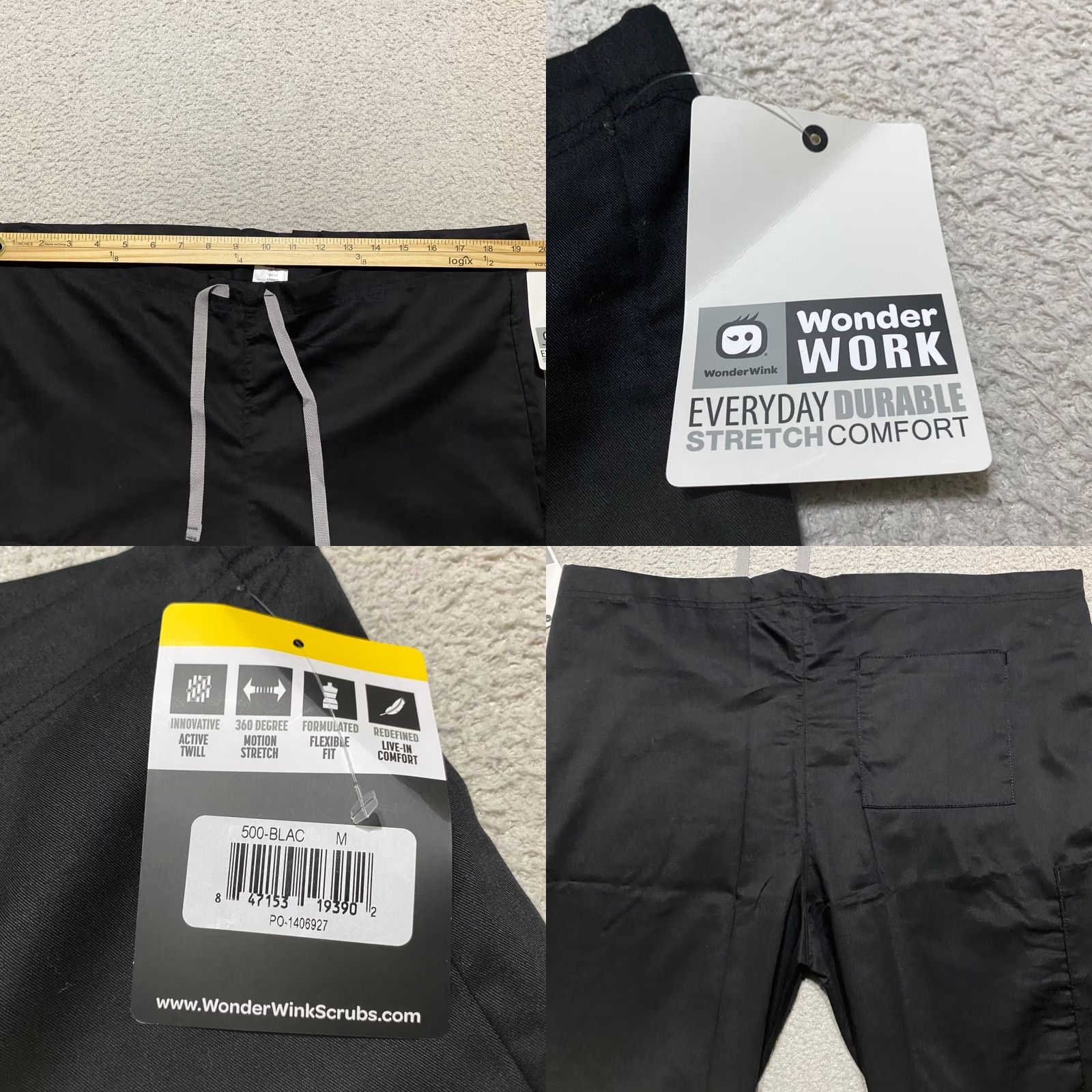 Vintage NWT WonderWink Wonder Work Pants Unisex Medium Black Medical Scrubs Pockets New Size US 31 - 8 Thumbnail