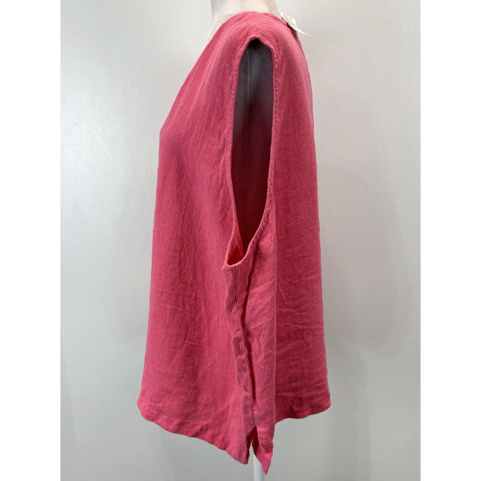 Vintage Kiko Women Tank Top Sz 3X Plus Pink Linen Sleeveless V-Neck Button Front Casual Lagenlook Summer Spring Size XXL / US 16-18 / IT 52-54 - 2 Thumbnail