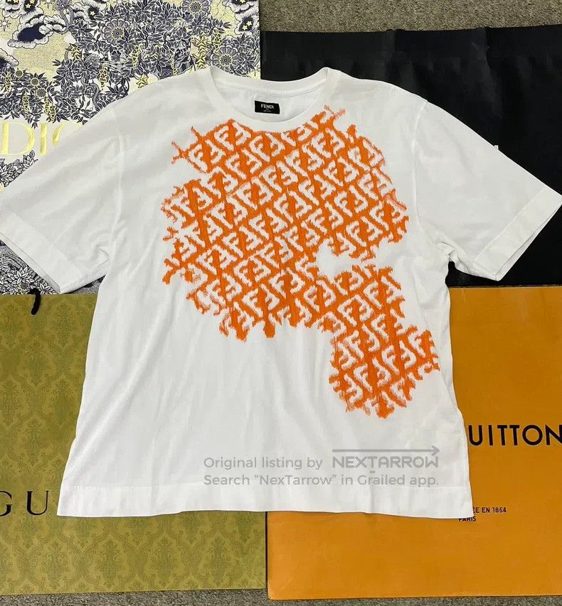 Fendi Fendi White and Orange Old Logo Letter Short Sleeve, Unise Size US XL / EU 56 / 4 - 1 Thumbnail