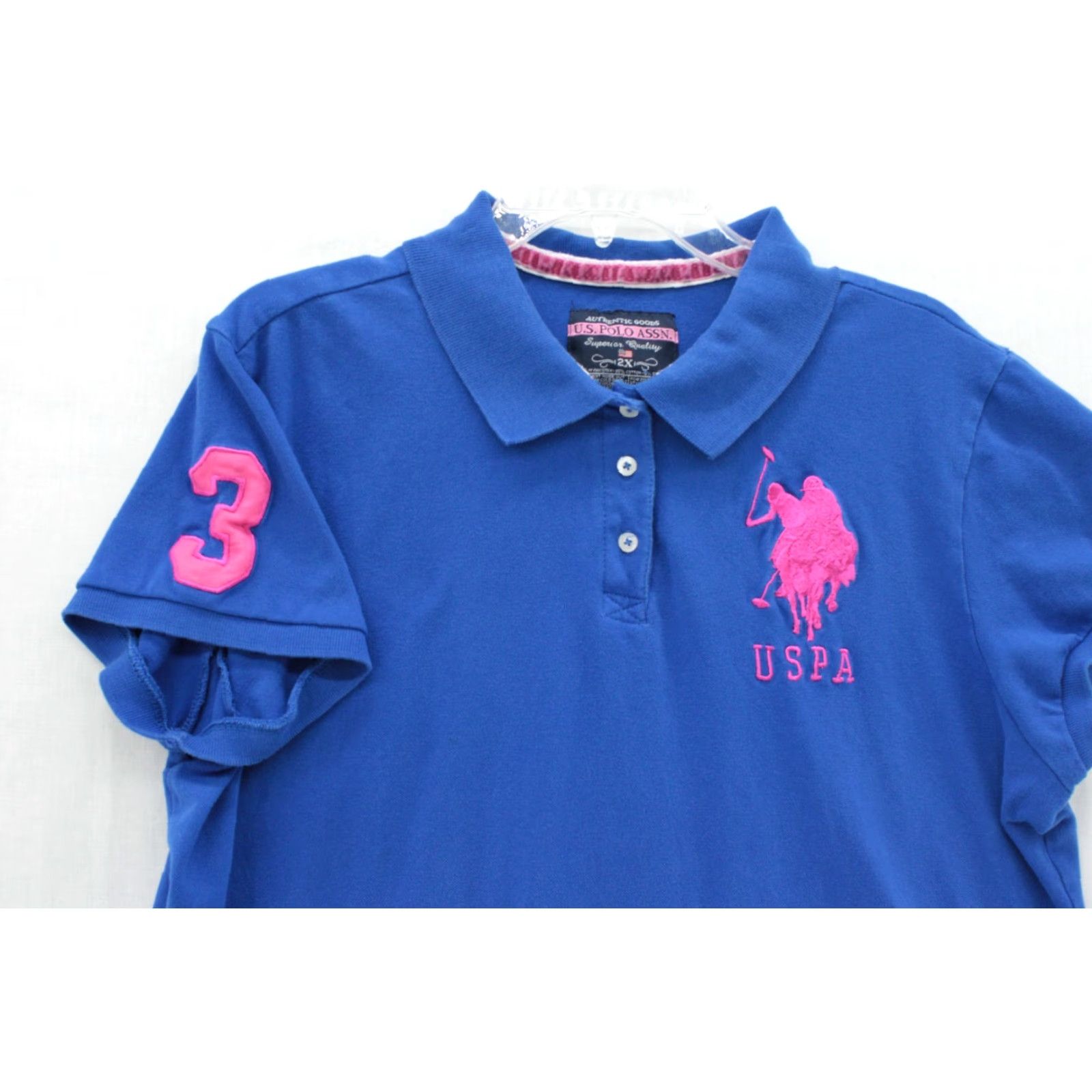 U.S. Polo Assn. US Polo Assn. Polo Shirt Womens 2X Blue Pink Logo Embroidered Preppy Big Pony Shirt Womens 2XL Blue Pink Logo Embroidered Preppy Big Pony Size XXL / US 16-18 / IT 52-54 - 4 Thumbnail